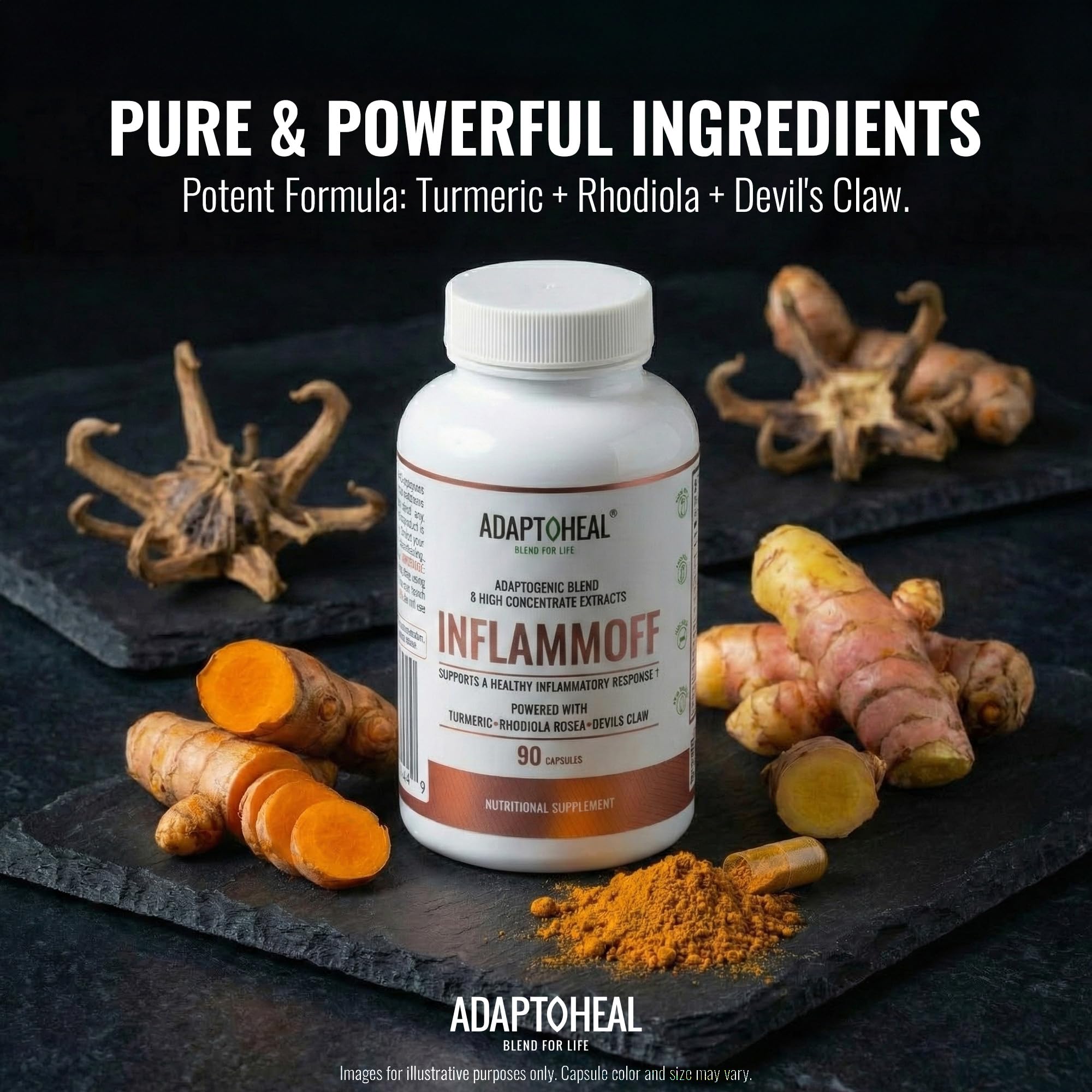 ADAPTOHEAL Inflammoff - Adaptogenic Supplement Designed to Support Joint, Muscle and Tissue Inflammation Naturally, 8 Highly Concentrated extracts with Turmeric and Rhodiola rosea (90 Capsules) ADAPTOHEAL uk supplements