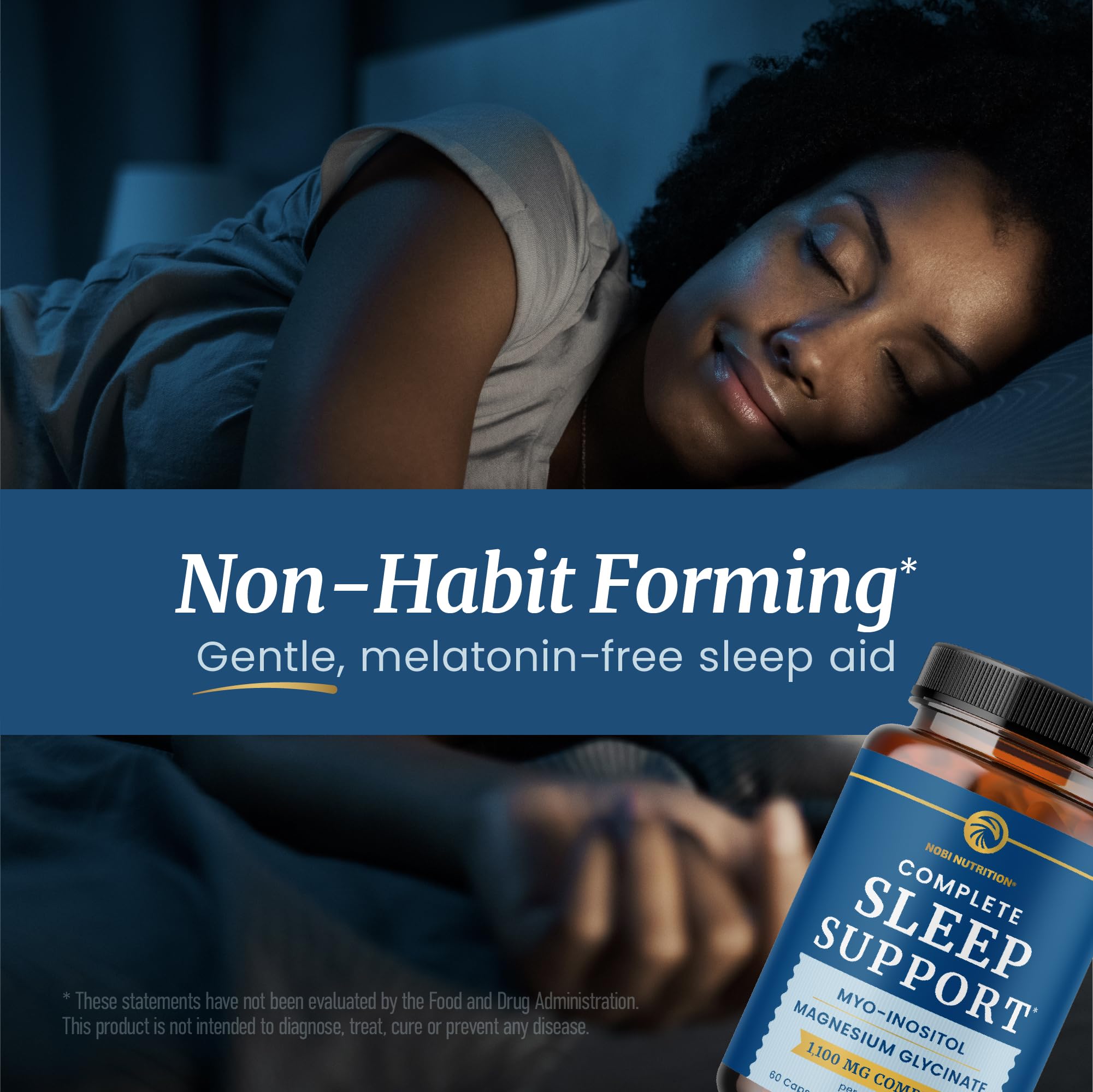 Complete Sleep Support | Myo Inositol + Magnesium Glycinate | Restful Sleep & Relaxation Support | 1100MG Complex | Melatonin-Free, Non-GMO | Inositol Supplement with Magnesium-Glycinate | 60 Ct Nobi Nutrition uk supplements