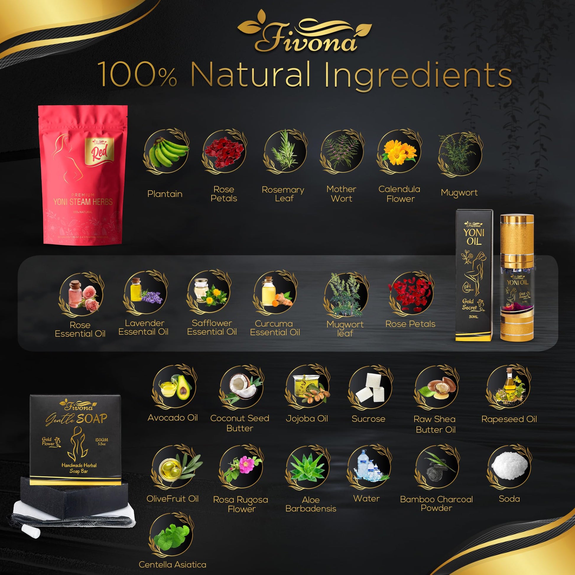 Fivona 4-in-1 Feminine Care Kit, Yoni Oil, Yoni Soap, Yoni Steaming Pot and Red Premium V Steam Herbs FIVONA uk supplements