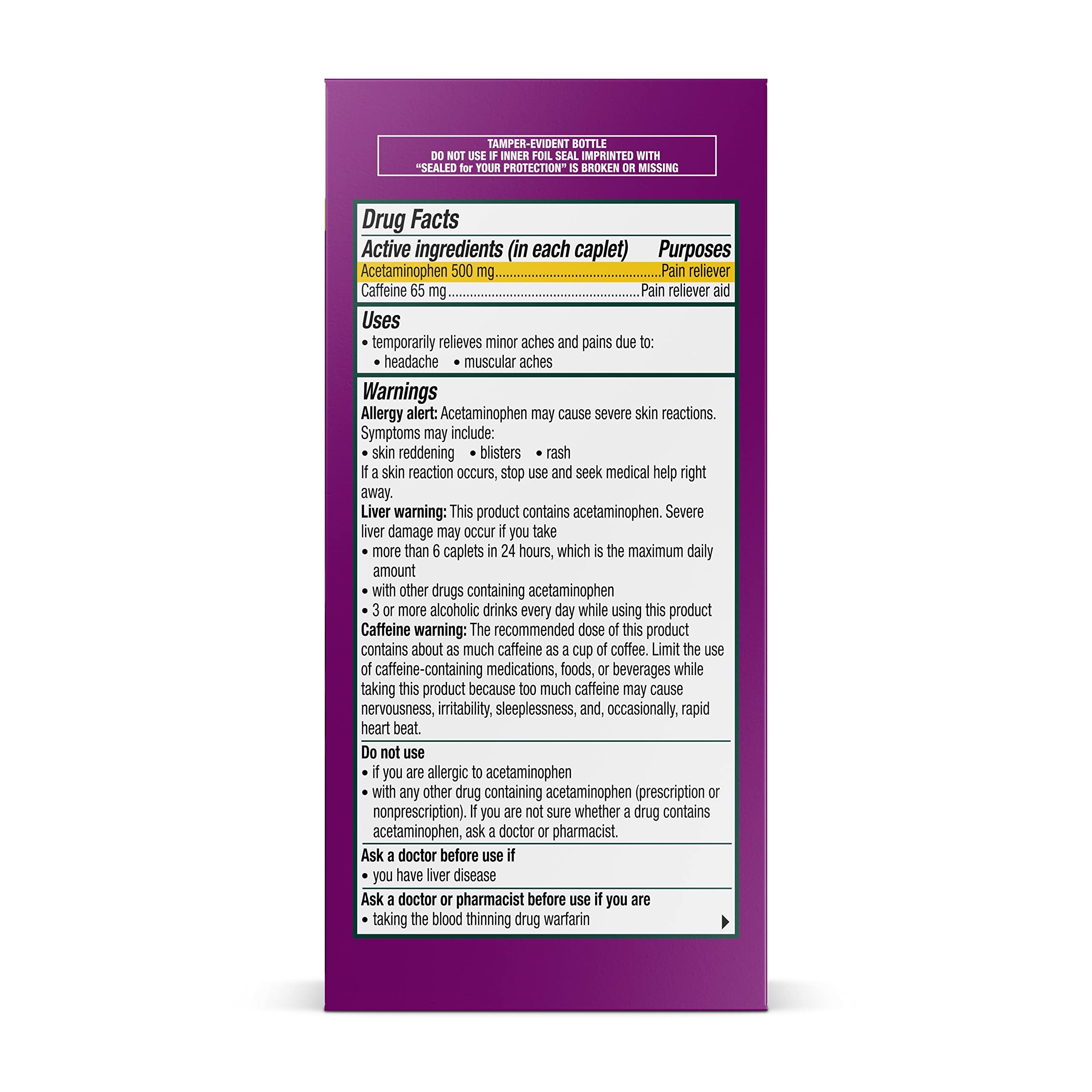 Excedrin Tension Headache Relief Caplets Without Aspirin for Head, Neck and Shoulder Pain Relief - 100 Count Excedrin uk supplements