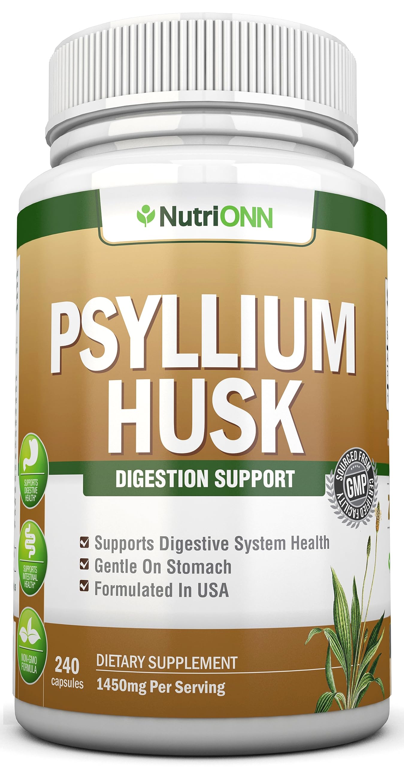 NutriONN PSYLLIUM Husk Capsules - 1450mg Per Serving - 240 Capsules - Double Strength NutriONN uk supplements