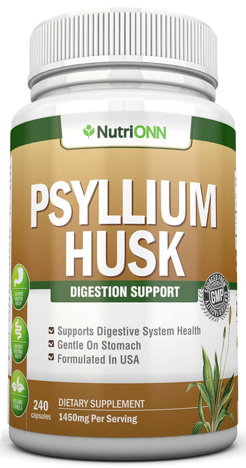 NutriONN PSYLLIUM Husk Capsules - 1450mg Per Serving - 240 Capsules - Double Strength NutriONN uk supplements