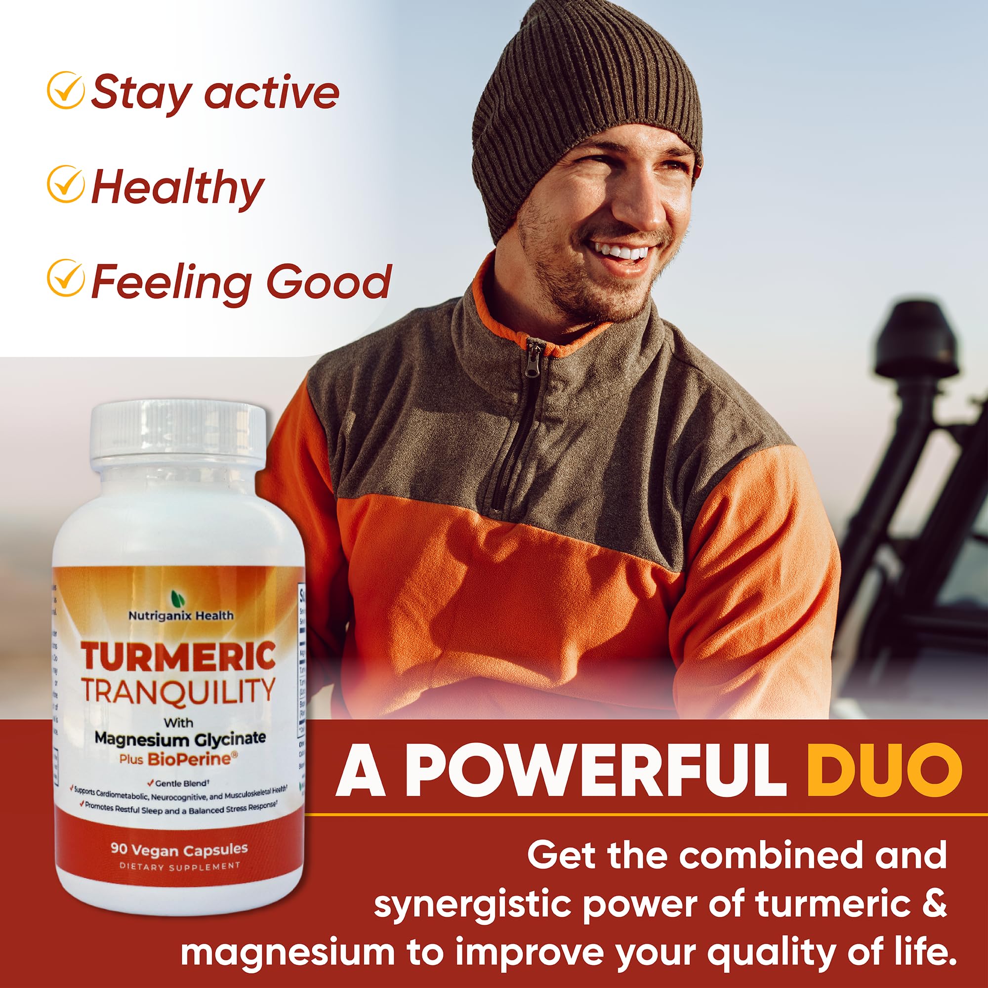 Turmeric Tranquility Turmeric Curcumin & Magnesium Glycinate with BioPerine – Support for Stress Relief, Sleep, Heart Health, Muscles, Metabolism, and Joint Health* - High Absorption - 90 Capsules (1) Nutriganix uk supplements