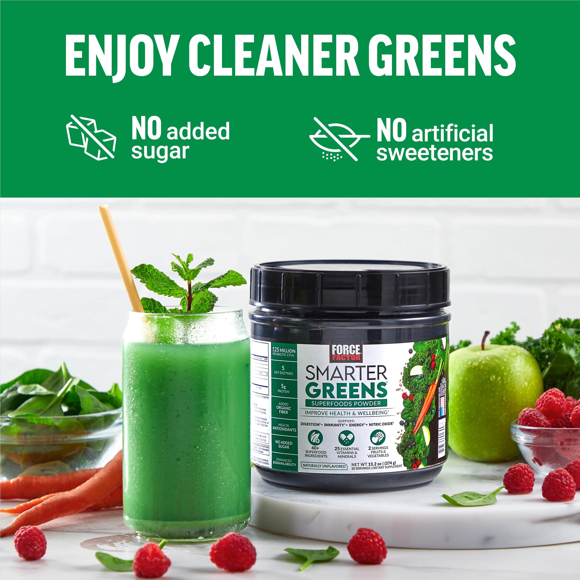 Force Factor Smarter Greens Superfoods Powder, 2-Pack, Supports Digestion and Bloating, Immunity, and Energy, Greens Powder with Probiotics, Digestive Enzymes, Antioxidants, and Fiber, 60 Servings Force Factor uk supplements