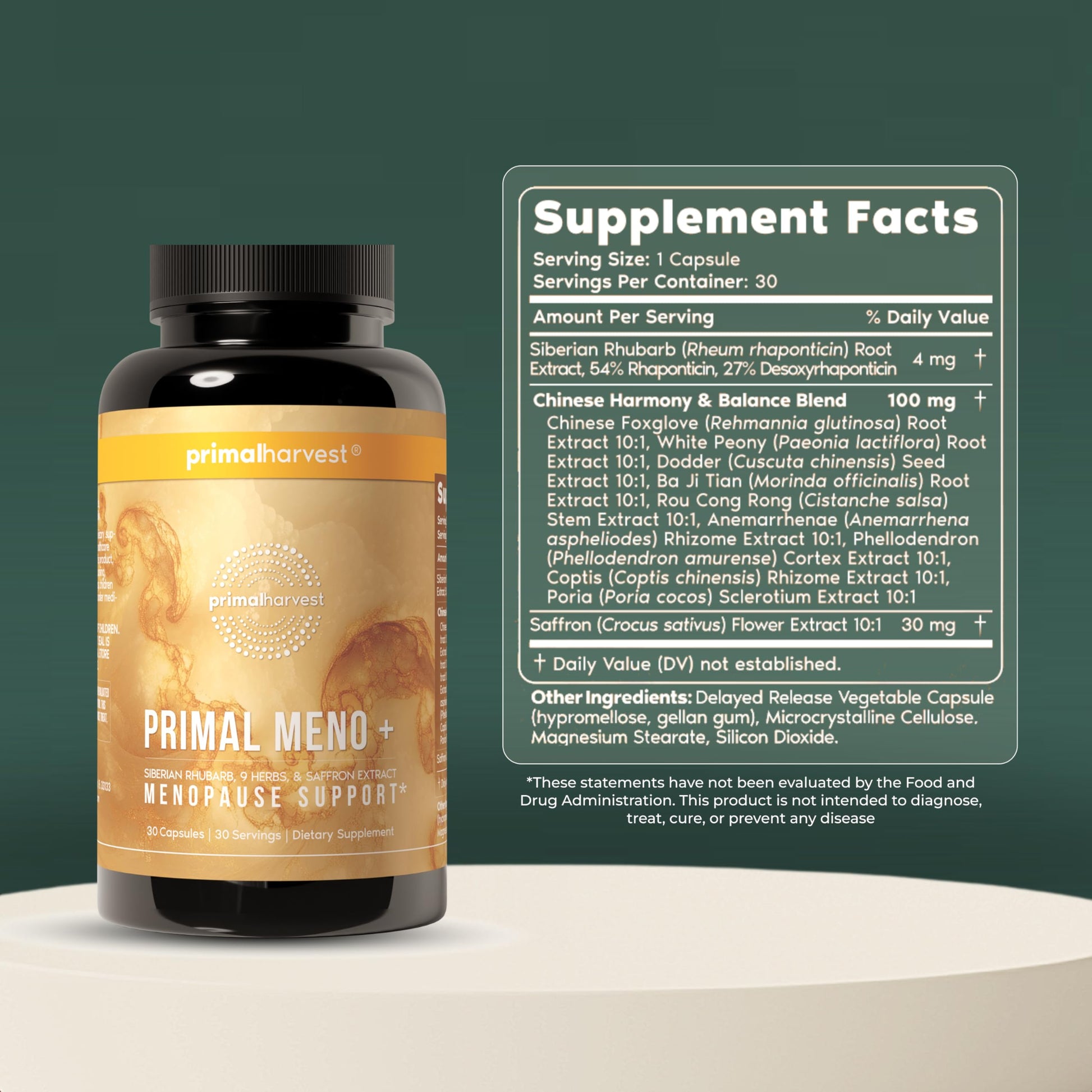 Primal Harvest Meno+ Menopause Support with Saffron & Chinese Herbs Support Mood, Menopausal Symptom Relief, & General Well-Being (1 Pack) Primal Harvest uk supplements
