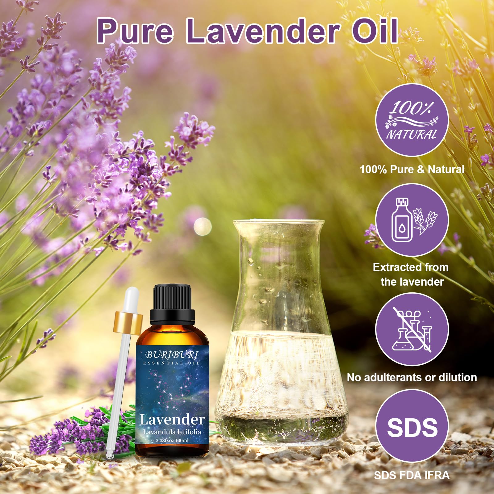 BURIBURI Lavender Essential Oil 100ML, 100% Pure Undiluted, Natural, Organic Aromatherapy Oil Lavender Oils BURIBURI uk supplements