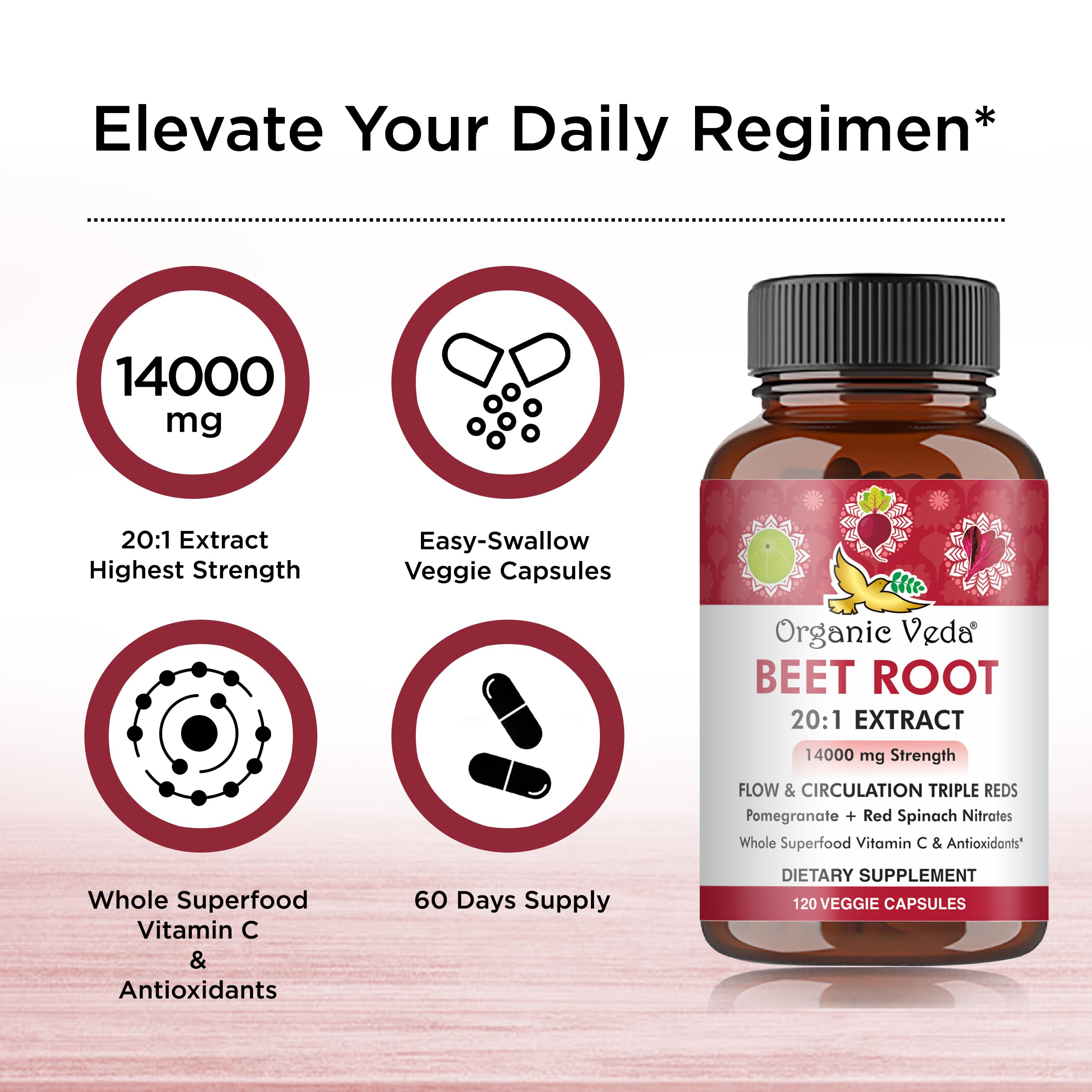 Organic Veda Beet Root Capsules - Triple Reds Nitric Oxide Beets Supplements - Concentrated Organic Veda uk supplements