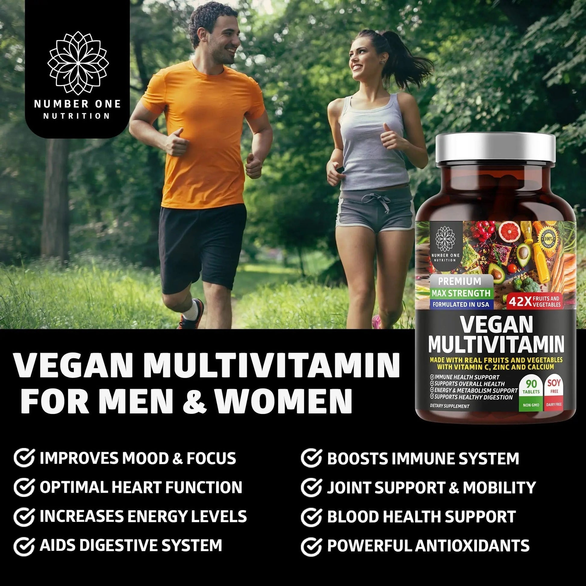 N1N Premium Plant Based Multivitamin [42 Powerful Ingredients] Men & Women Daily Multivitamins with Raw Veggies and Fruits, Probiotics Number One Nutrition uk supplements