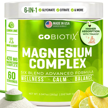GoBiotix Magnesium Glycinate Powder – Cortisol Supplements for Women and Men – High Absorption Magnesium Complex Calm Supplement with Citrate, Malate – Sugar Free – 420 mg, 60 Servings - Lemon Lime GOBIOTIX uk supplements