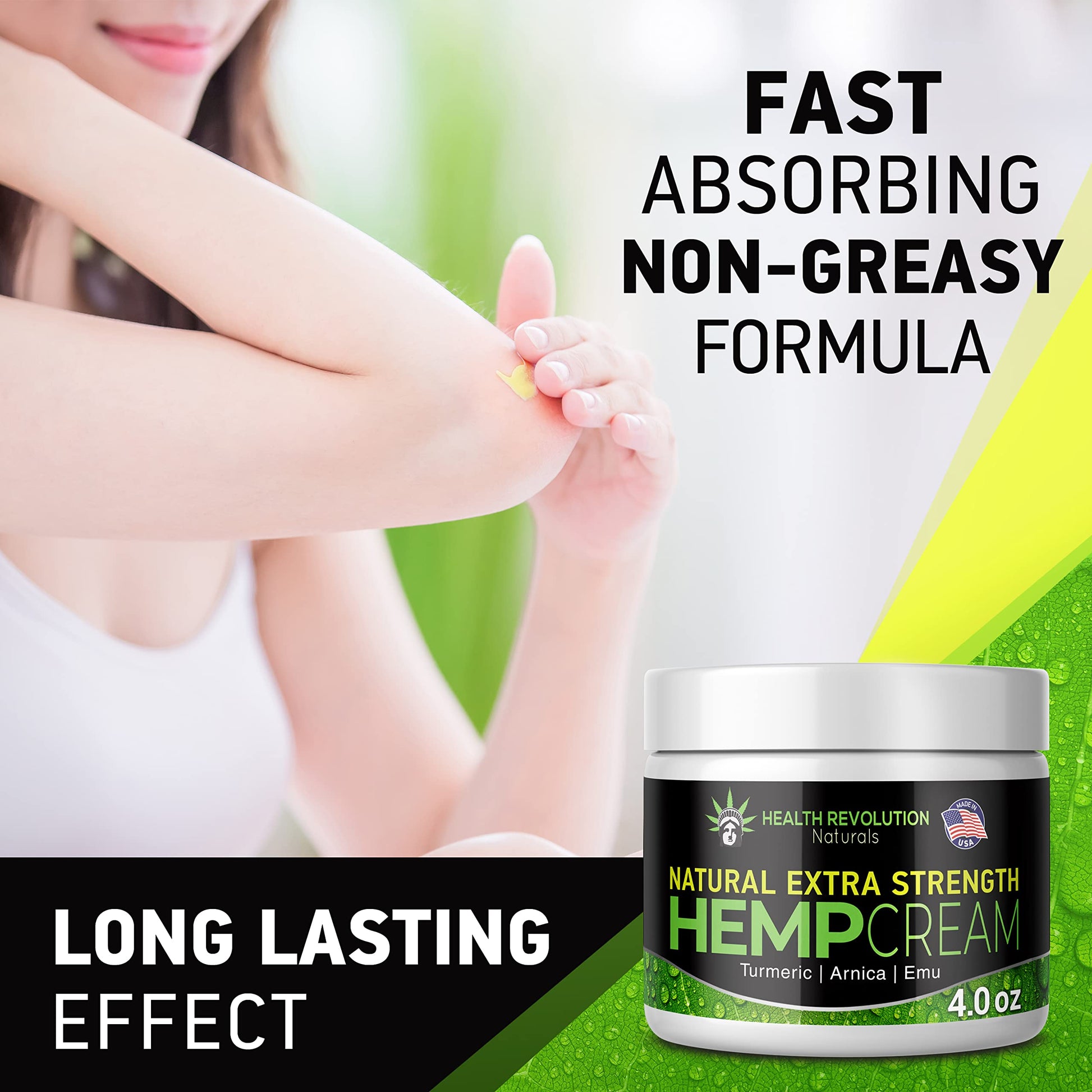 Health Revolution Hemp Arnica Cream Maximum Strength - Soothes Muscles, Joints, Feet, Nerve, Back, Knee, Hip, with Arnica, MSM, Emu, Turmeric - Expertly Formulated 4oz Health Revolution uk supplements