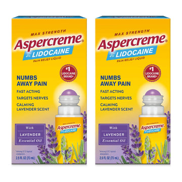 Aspercreme Essential Oils Lidocaine Pain Relief with No-Mess Roll-On Applicator, Max-Strength Lidocaine Numbs Away Nerve Pain, Moisturizing Aloe Hydrates Skin, Lavender, 2.5 Oz., 2pk Aspercreme uk supplements