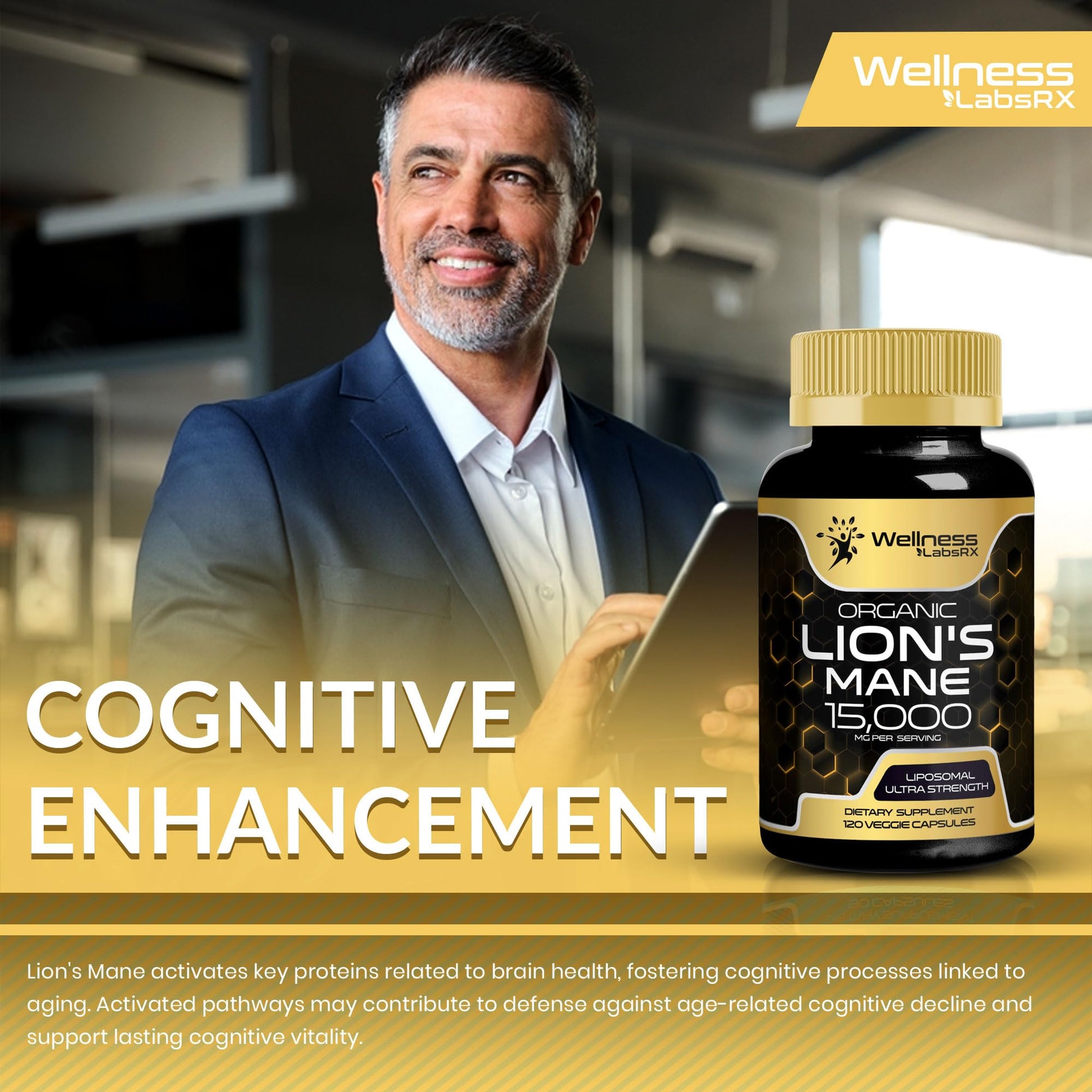 Lions Mane Supplement Capsules - 120 Count - Mushroom Supplement, Brain Supplements WELLNESS LABSRX uk supplements