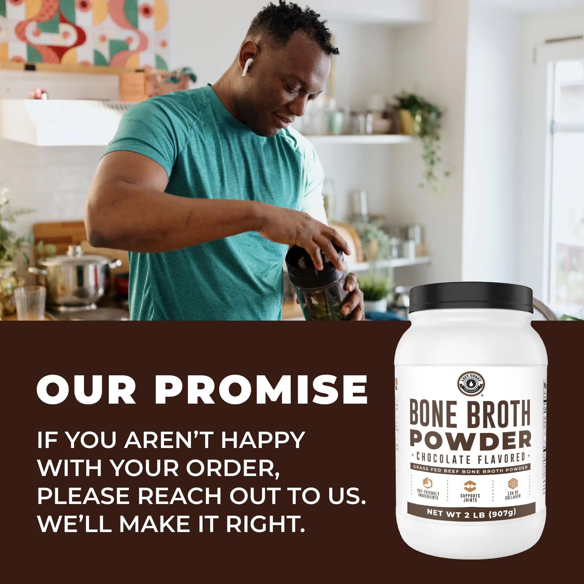 Chocolate Bone Broth Protein Powder - 100% Grass Fed Beef Bone Broth with 16g Protein & 13g Collagen per Serving - Great for Shakes & Hot Chocolate - Keto Friendly Low Carb Left Coast Performance uk supplements
