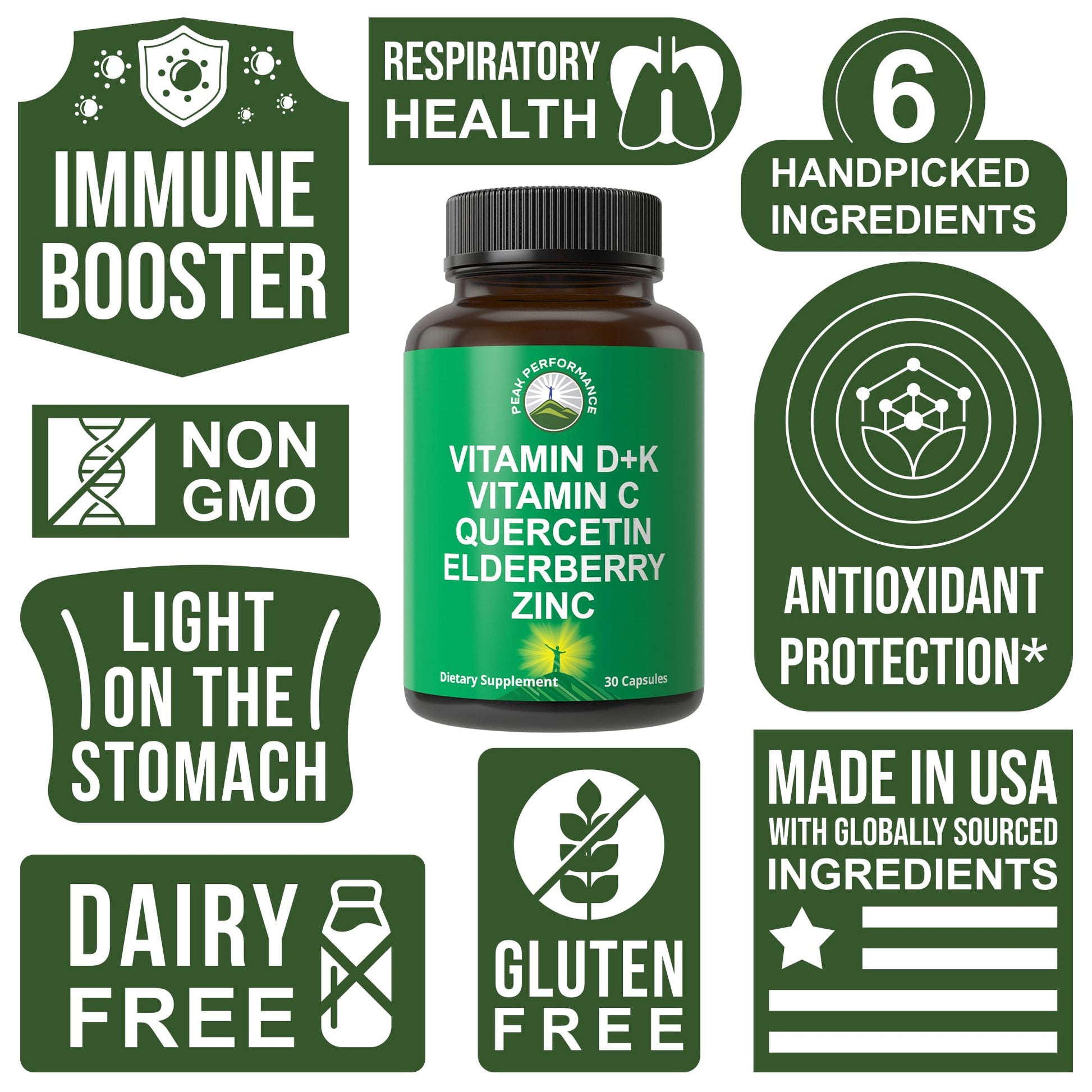 Immune Support Supplement with 6 Top Ingredients. Vitamin D3 K2 + Vitamin C + Elderberry + Zinc + Quercetin. Includes 5000 IU Vitamin D. Immunity Capsules. Supplements for Women and Men Peak Performance uk supplements