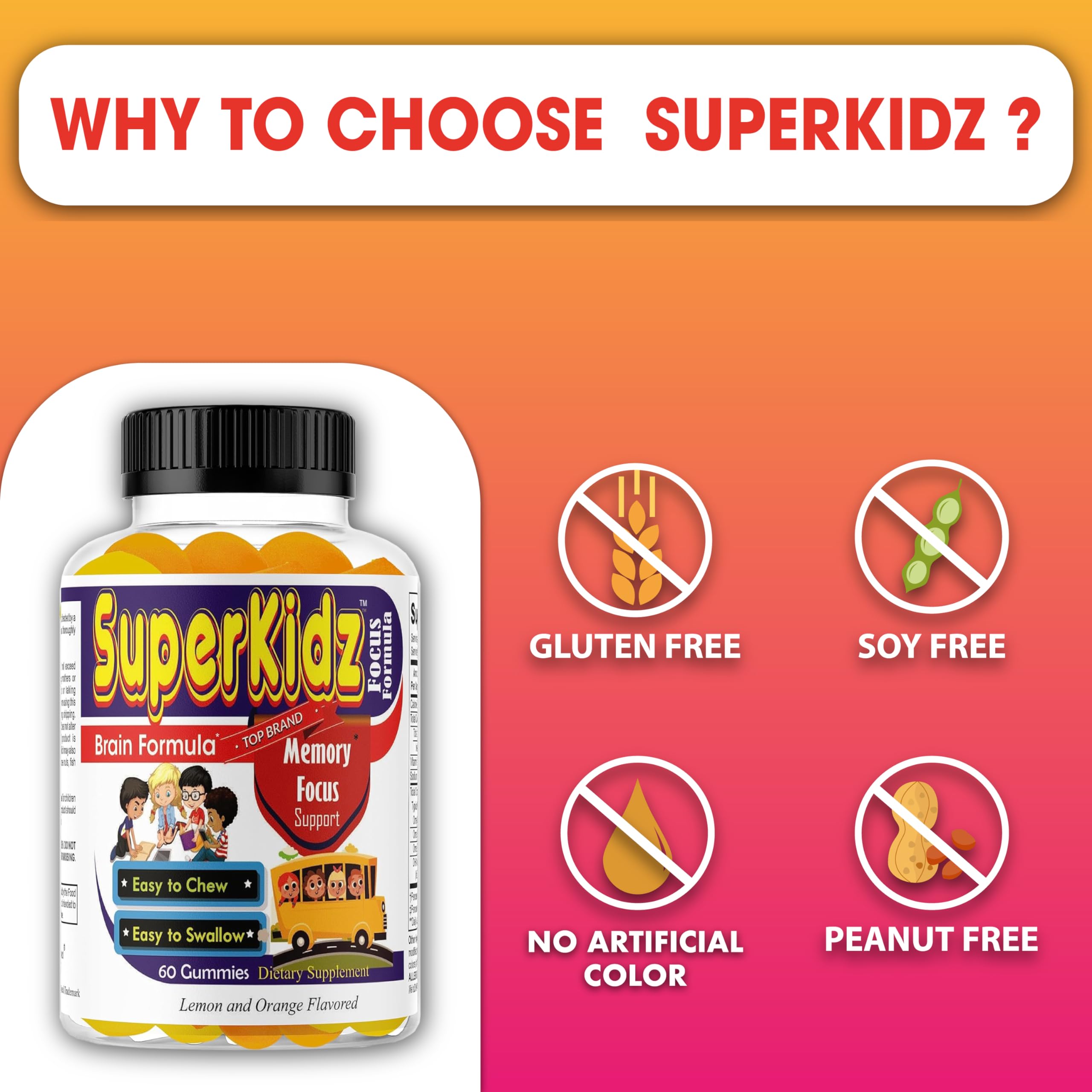Superkids Focus Gummies for Kids, Omega 3 Gummy Kids Focus and Attention Supplements, Teen Brain Focus Vitamins, Non-GMO Gummy Vitamins, Tasty Lemon & Orange, 60 Count Celebrity LifeStyle Product uk supplements
