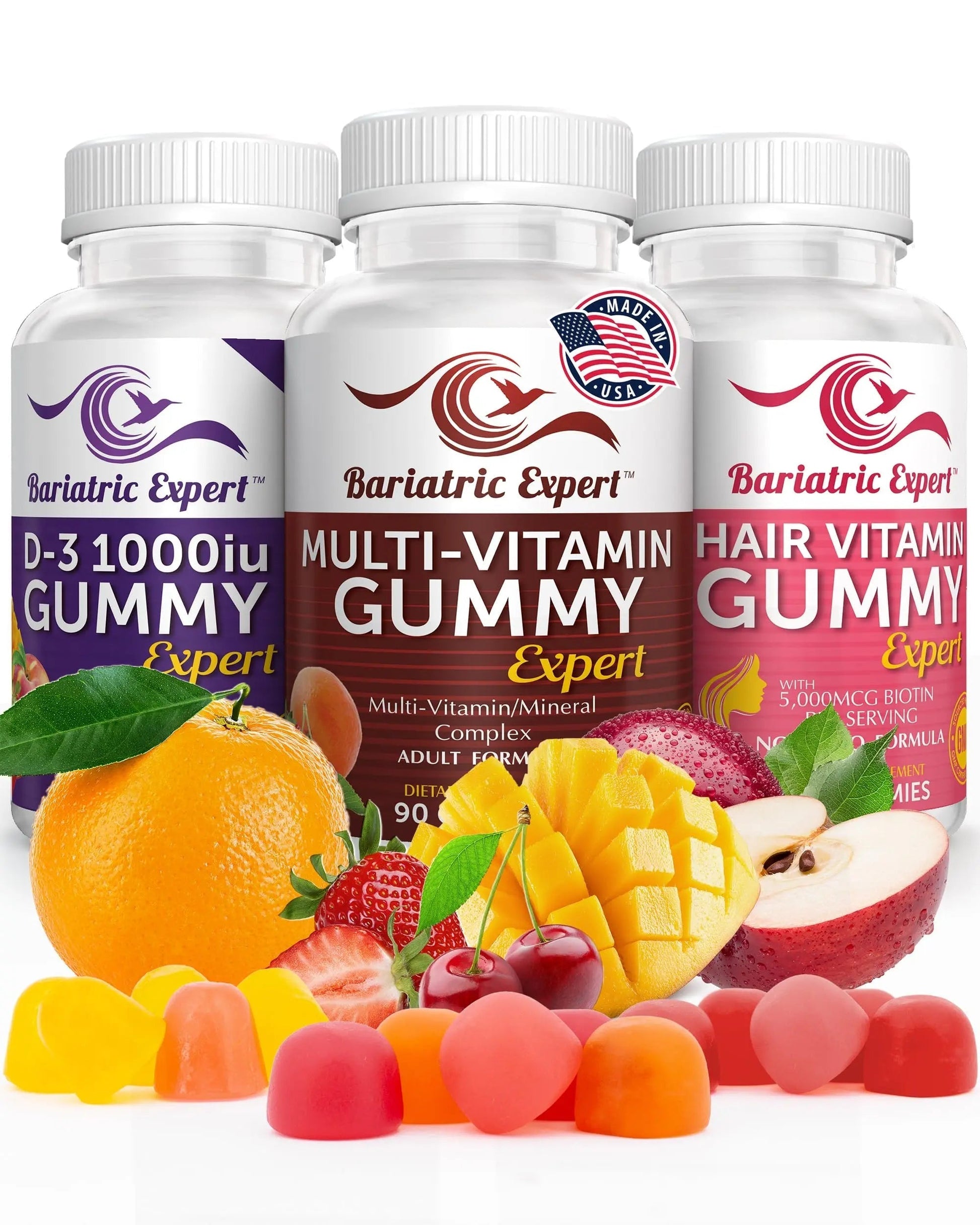 Bariatric Multivitamin 3 Pack, Multivitamin Gummy 90 Chews. - D3 Gummies 90 Chew - Hair Vitamin Gummy 60 Chews. Bariatric Food Expert uk supplements