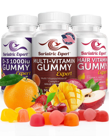 Bariatric Multivitamin 3 Pack, Multivitamin Gummy 90 Chews. - D3 Gummies 90 Chew - Hair Vitamin Gummy 60 Chews. Bariatric Food Expert uk supplements