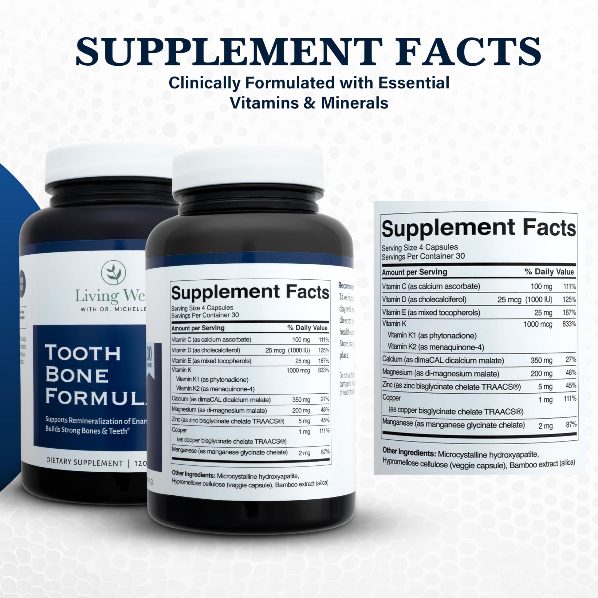 Living Well with Dr. Michelle Tooth & Bone Formula - Supplement with Calcium for Bone Strength & Tooth Enamel Support, D3 + K2, 120 Capsules, Non-GMO, Gluten-Free Living Well with Dr. Michelle uk supplements