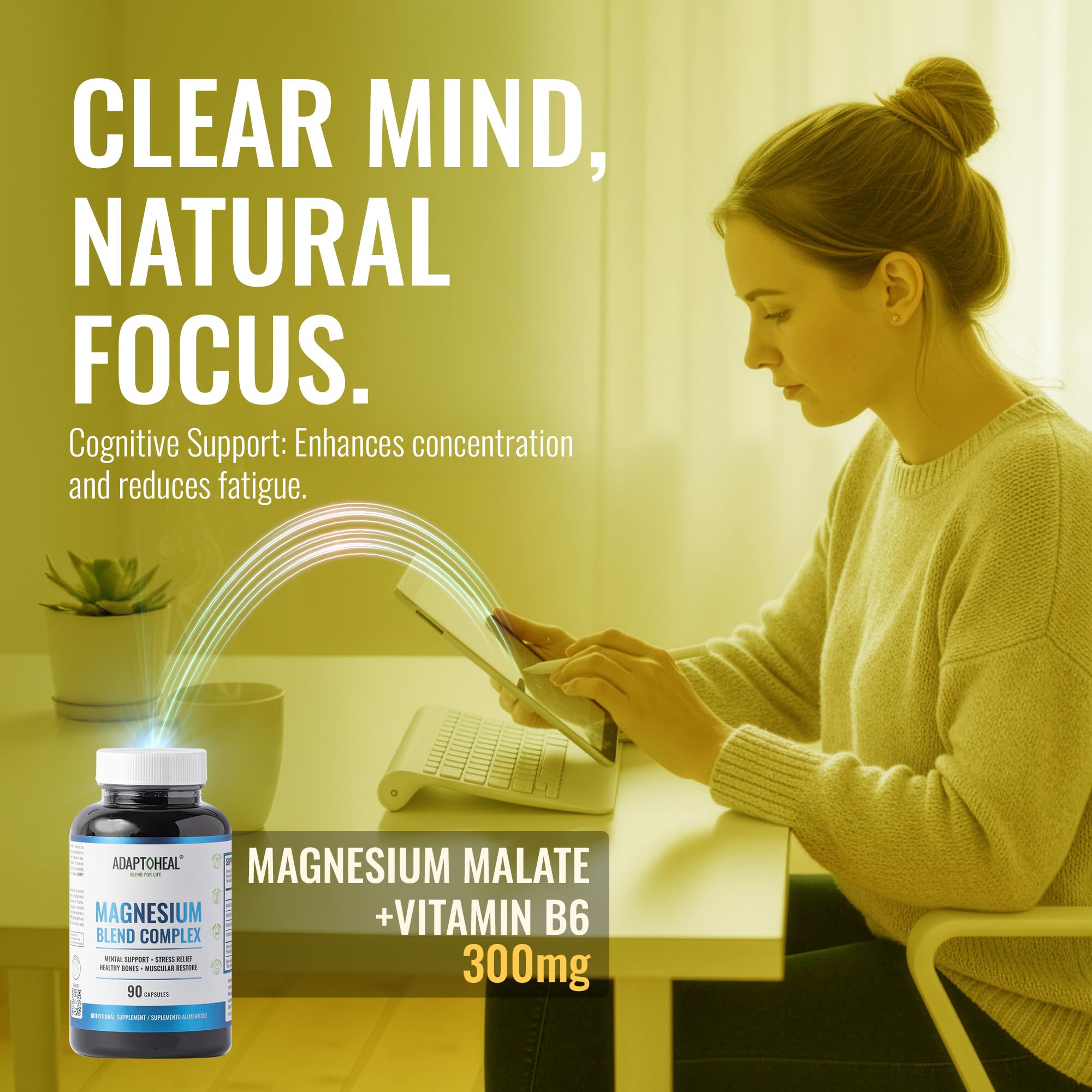 ADAPTOHEAL Magnesium Complex – Glycinate, Malate & Citrate with Vitamin B6, Sleep Support, Stress Relief, Muscle Relaxation, Nervous System Support – 90 Capsules ADAPTOHEAL uk supplements