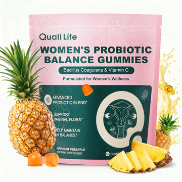QualiLife Premium Feminine Balance Gummies for Women – Probiotic Vaginal Health Support with Vitamin C – pH Balance & Flora Support – Sugar Free, Vegan, Hawaiian Pineapple Flavor – 60 Gummies (1) QualiLife uk supplements