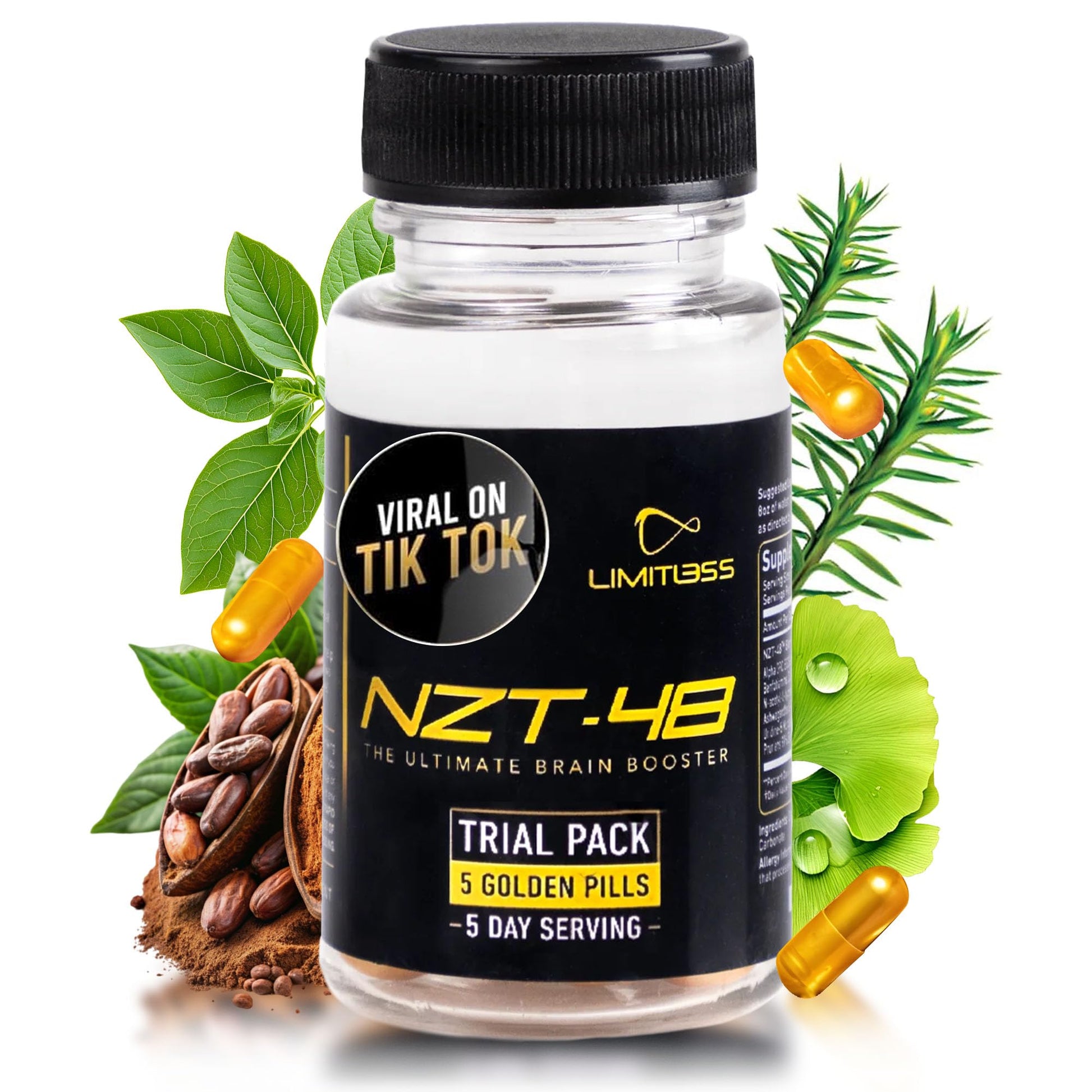 Nootropic Premium Brain Booster - Brain Supplement for Memory + Focus + Natural Energy - Caffeinated, Phosphatidylserine, Vitamins B6 B12-5ct Capsules - Travel Pack NZT-48 uk supplements