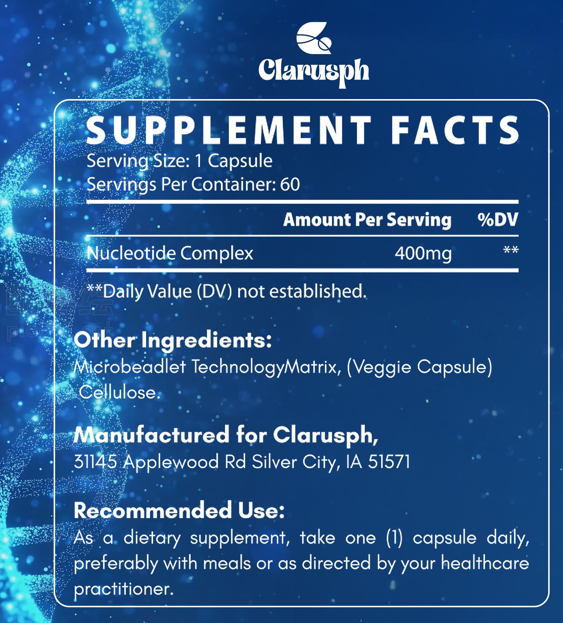 Clarusph Immunity* Supplement, Immune* Nucleotide Complex Blend 400mg Including AMP, CMP, GMP, UMP, Nucleo Immune*, 120 Capsules Clarusph uk supplements