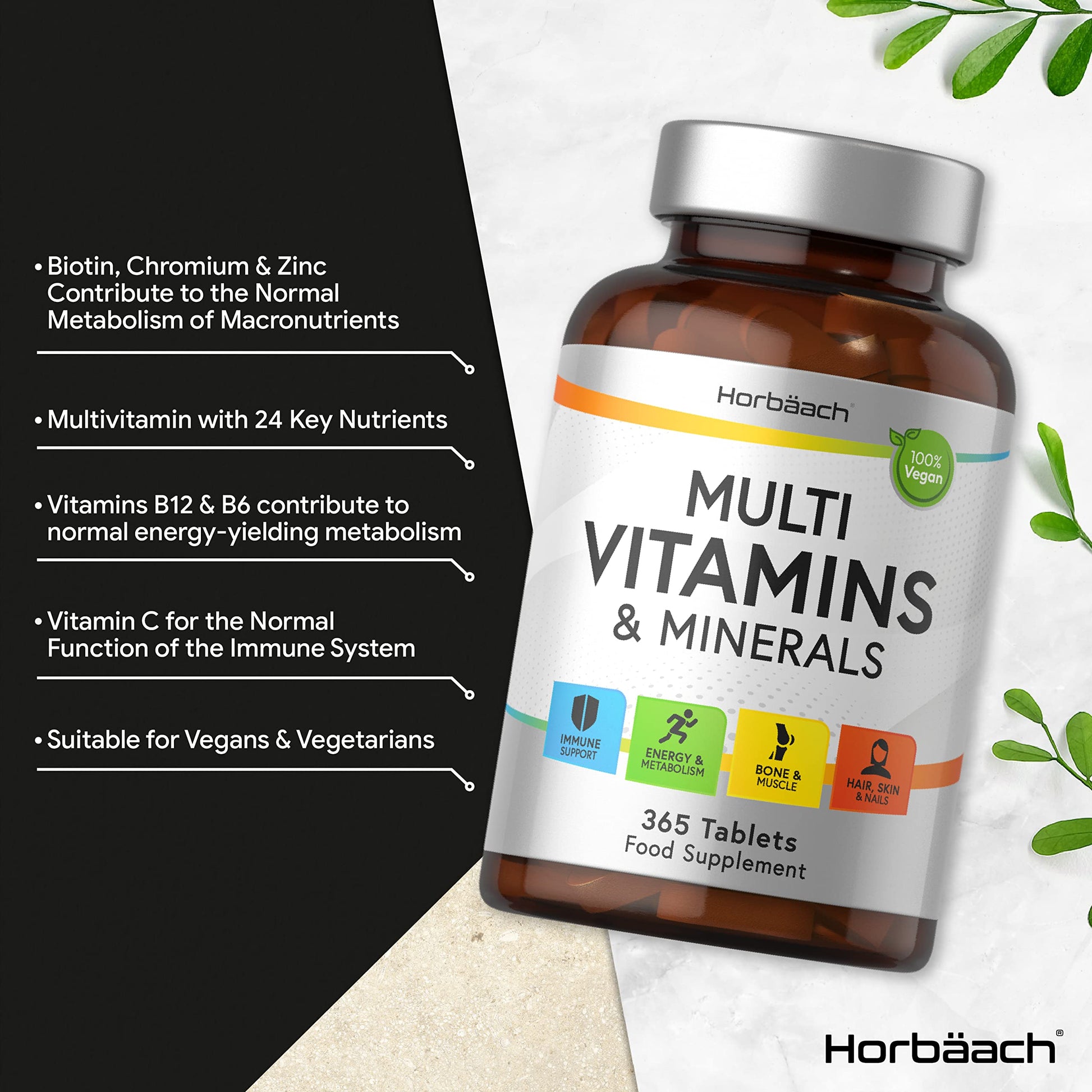 Multivitamin Tablets for Men and Women | 365 Count | with 24 Essential Nutrients Horbäach uk supplements