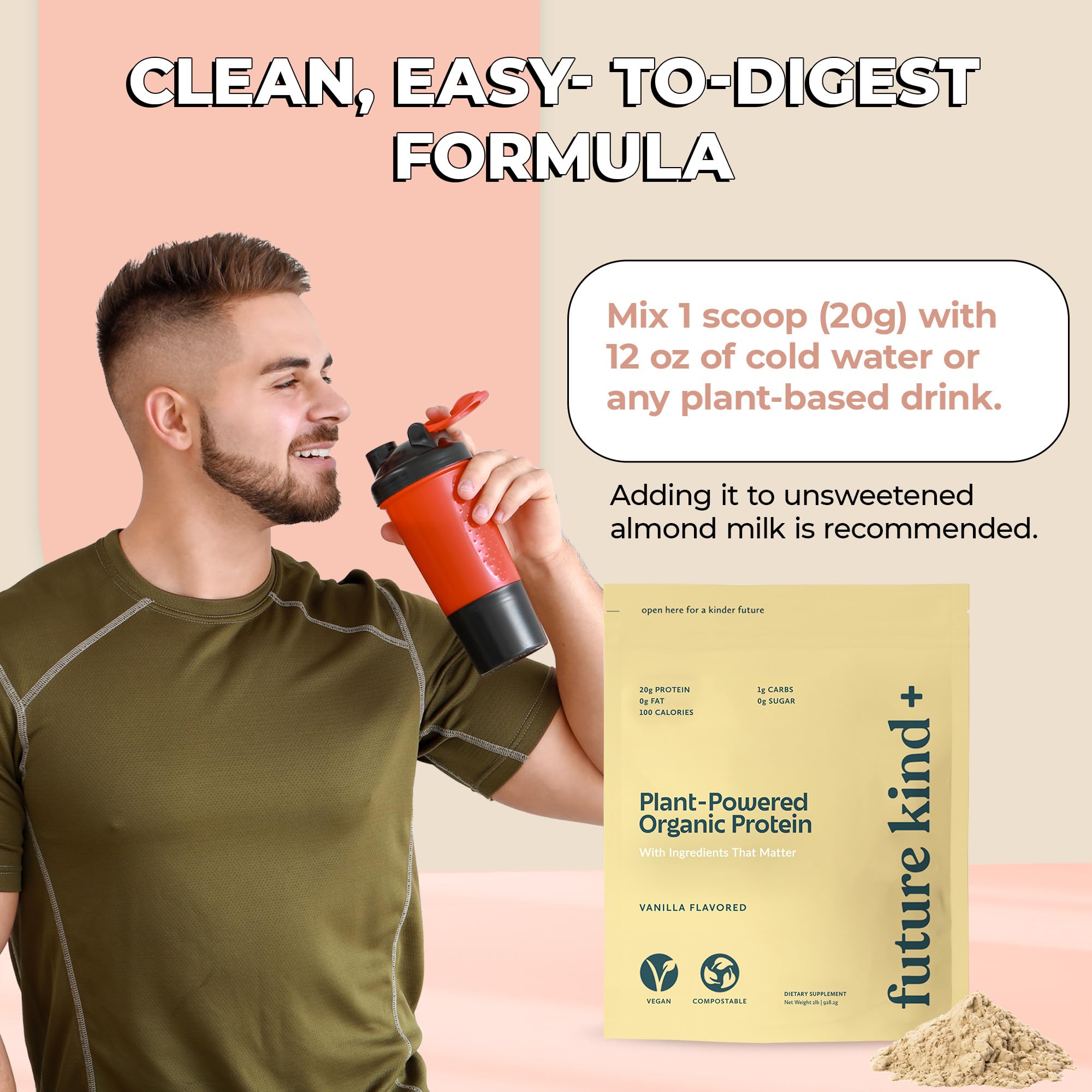 Future Kind Vegan Protein Powder, Vanilla, Pea Plant Protein for Lean Muscle with Iron & Fiber, Whey-Free, Sugar-Free, Soy-Free, Non-Dairy (34 Servings) Future Kind uk supplements