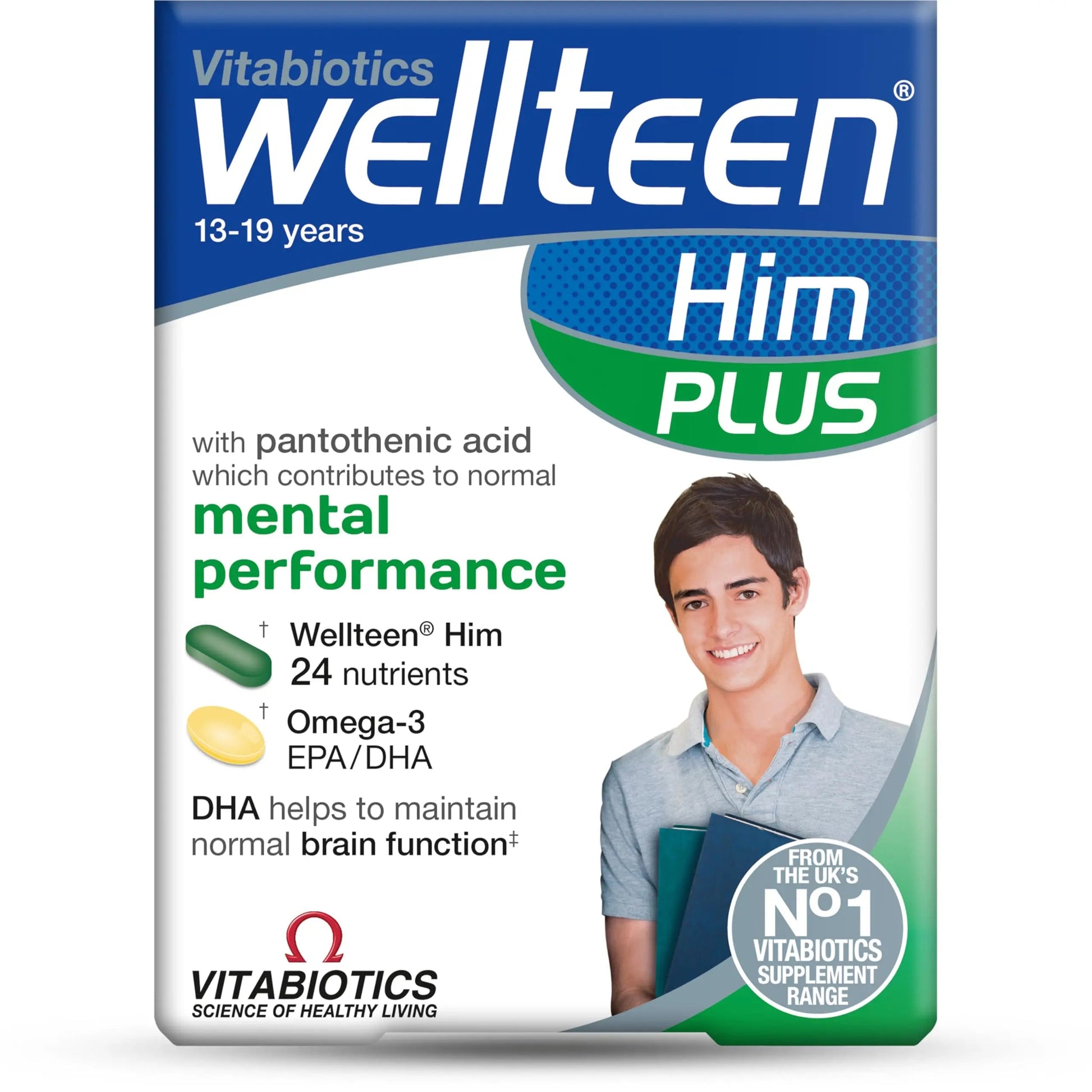 Vitabiotics Wellteen Him Plus Omega-3 - Maximum Nutritional Support for Teenagers and Young Men Ages 13-19 - 56 Tablets and Capsules Wellteen uk supplements