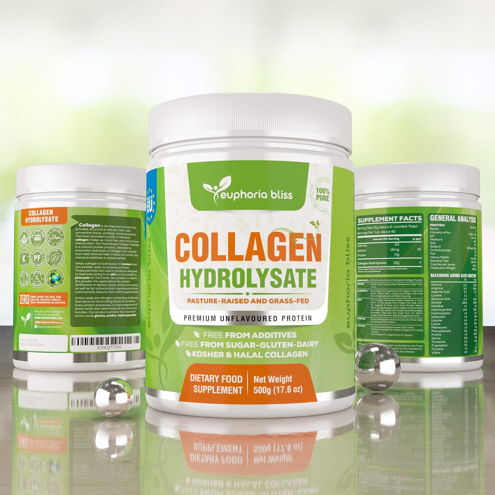 Premium Collagen Powder 500g Unflavoured High Grade Hydrolysed Collagen Joints, Bones, Gut, Wrinkles, Hair, Skin, Nails, Pain, Injury, Sleep, Fitness, Keto Euphoria Bliss uk supplements