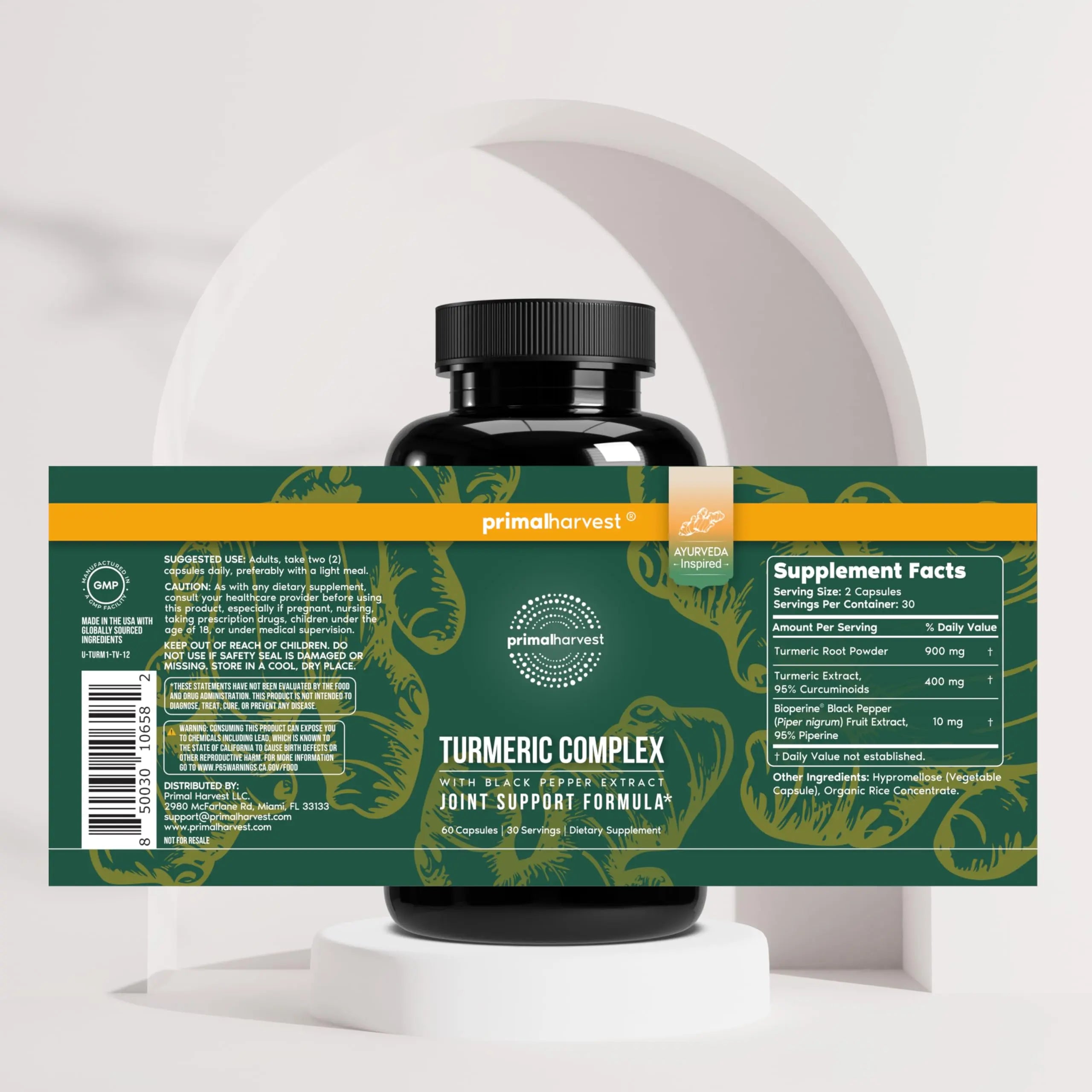 Primal Harvest 1 Pack, Primal Turmeric Complex w/Black Pepper Extract, Joint and Mobility Support Turmeric Supplement for Women & Men, 60 Capsules Primal Harvest uk supplements