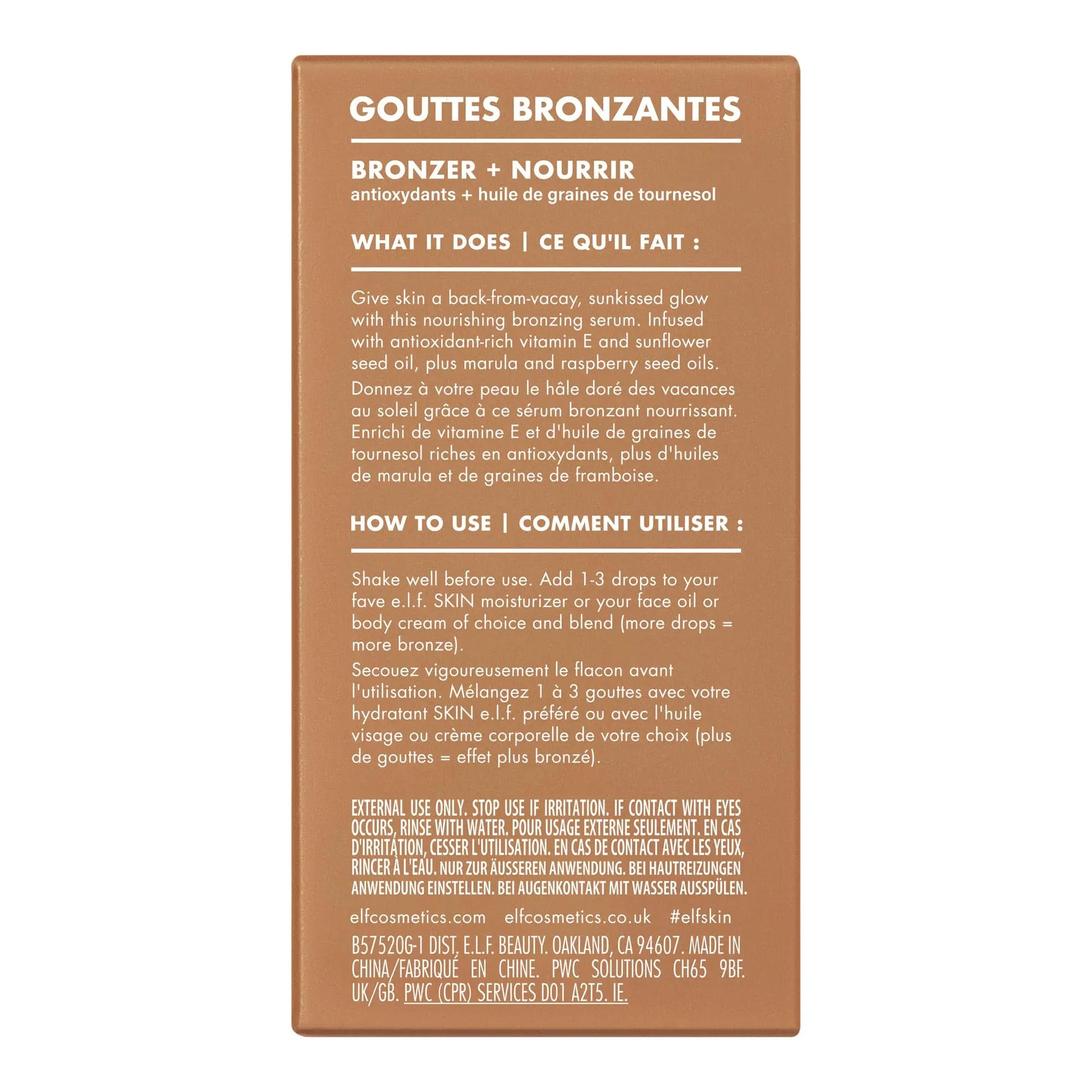 e.l.f. SKIN Bronzing Drops, Liquid Bronzer For Face & Skin, Creates A Sun-Kissed Glow, Infused With Vitamin E, Vegan & Cruelty-Free, Pure Gold e.l.f. uk supplements