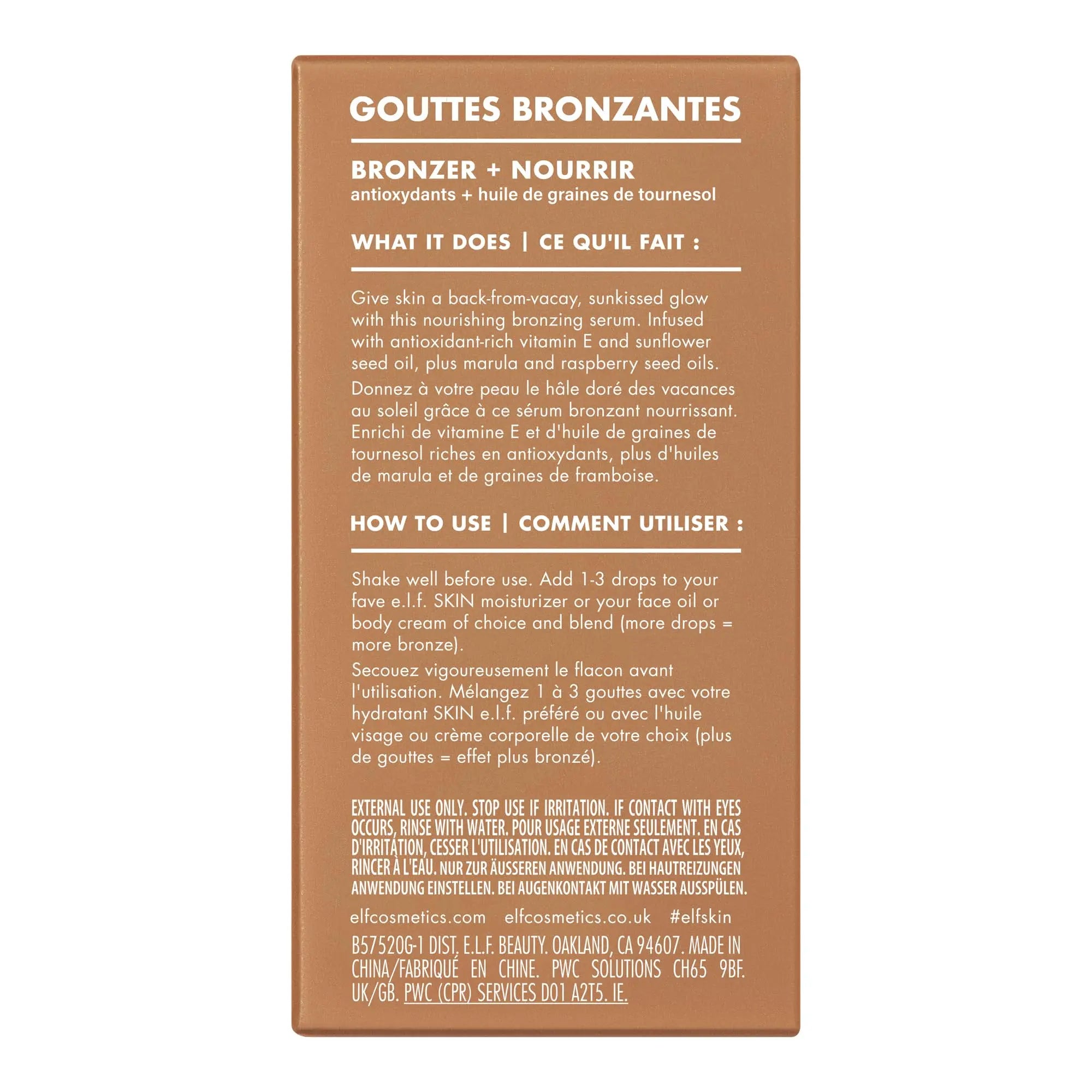 e.l.f. SKIN Bronzing Drops, Liquid Bronzer For Face & Skin, Creates A Sun-Kissed Glow, Infused With Vitamin E, Vegan & Cruelty-Free, Pure Gold e.l.f. uk supplements