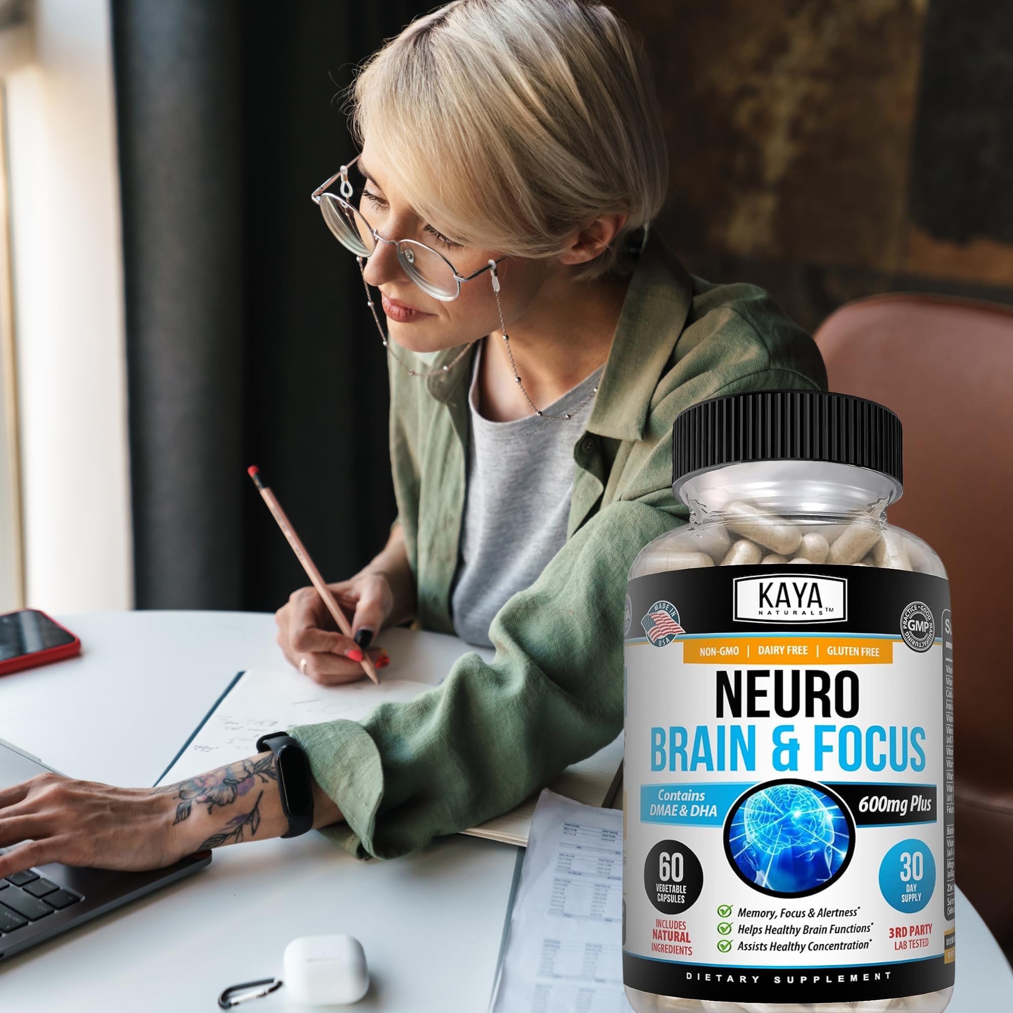 Kaya Naturals - Neuro Brain for Memory & Focus - Nootropic Energy Capsule - Nootropic Brain Support Supplement - Focus & Concentration & Learning Accuracy - Cognitive Function - 60 Count Kaya Naturals uk supplements