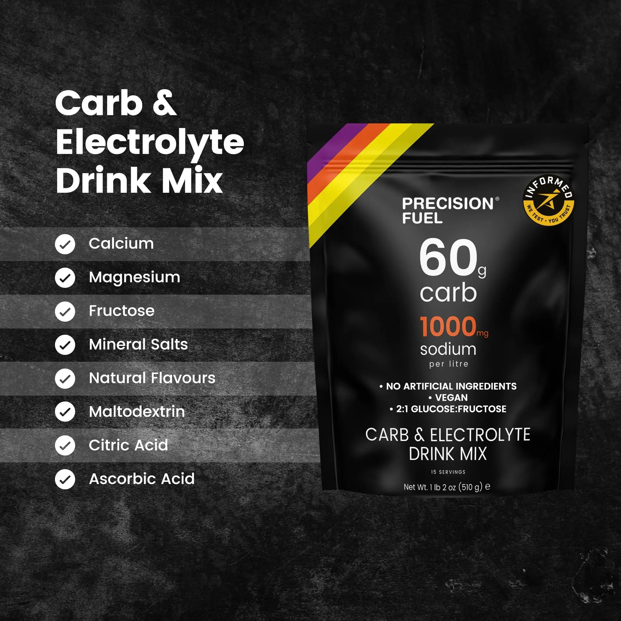 Precision Fuel PF60 Carb & Electrolyte Drink Mix Powder for Hydration & Energy - Endurance Sports Nutrition, Vegan, Hypotonic - 60g Carb, 1000mg Sodium per Litre - Mild Citrus Flavor, 1-Pack Precision Hydration uk supplements