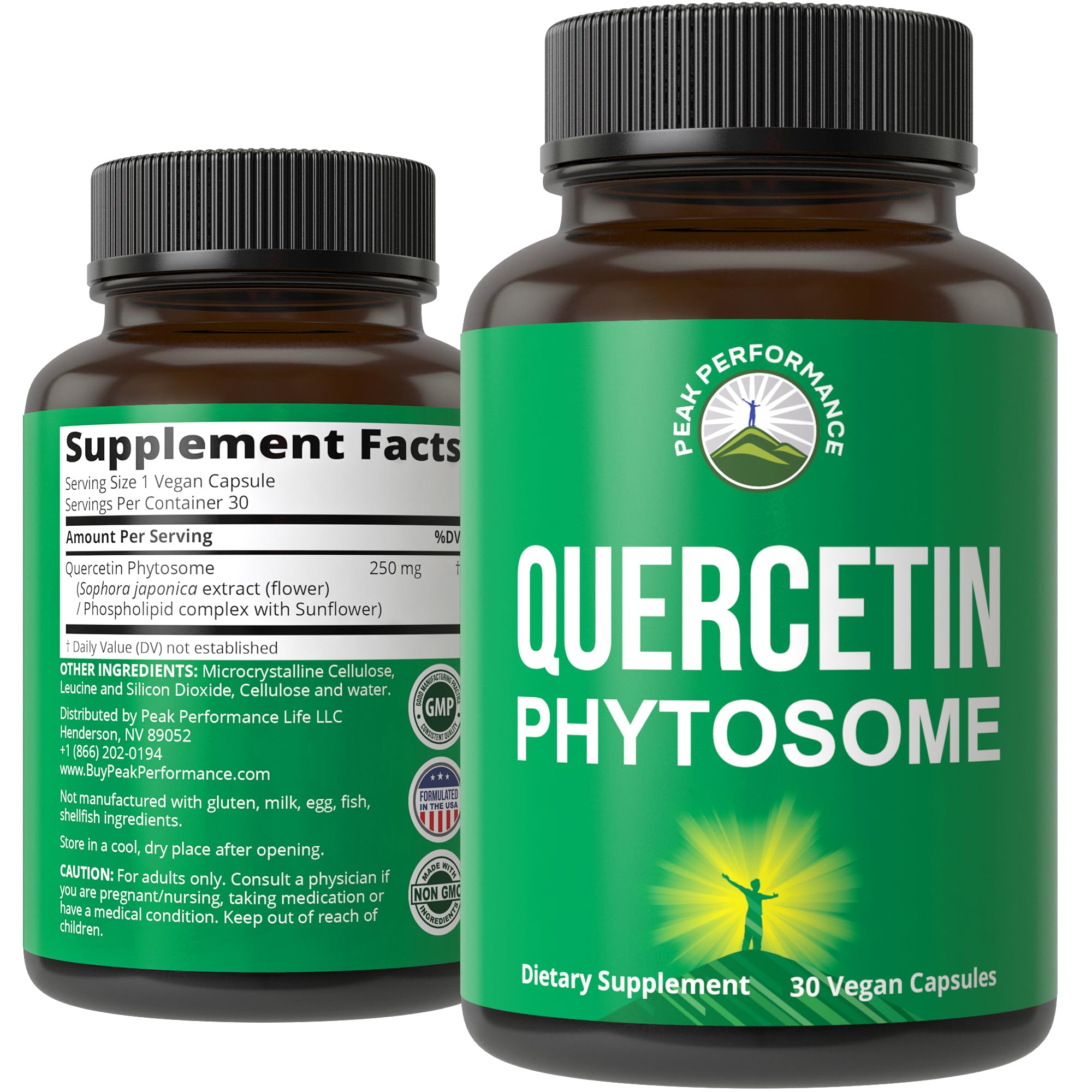 Peak Performance Ultra Pure Quercetin Phytosome Vegan Capsules - Rich Sophora Japonica Extract for Max Absorption Now. Quercetin 250mg Supplement Capsules. Made in USA Peak Performance uk supplements