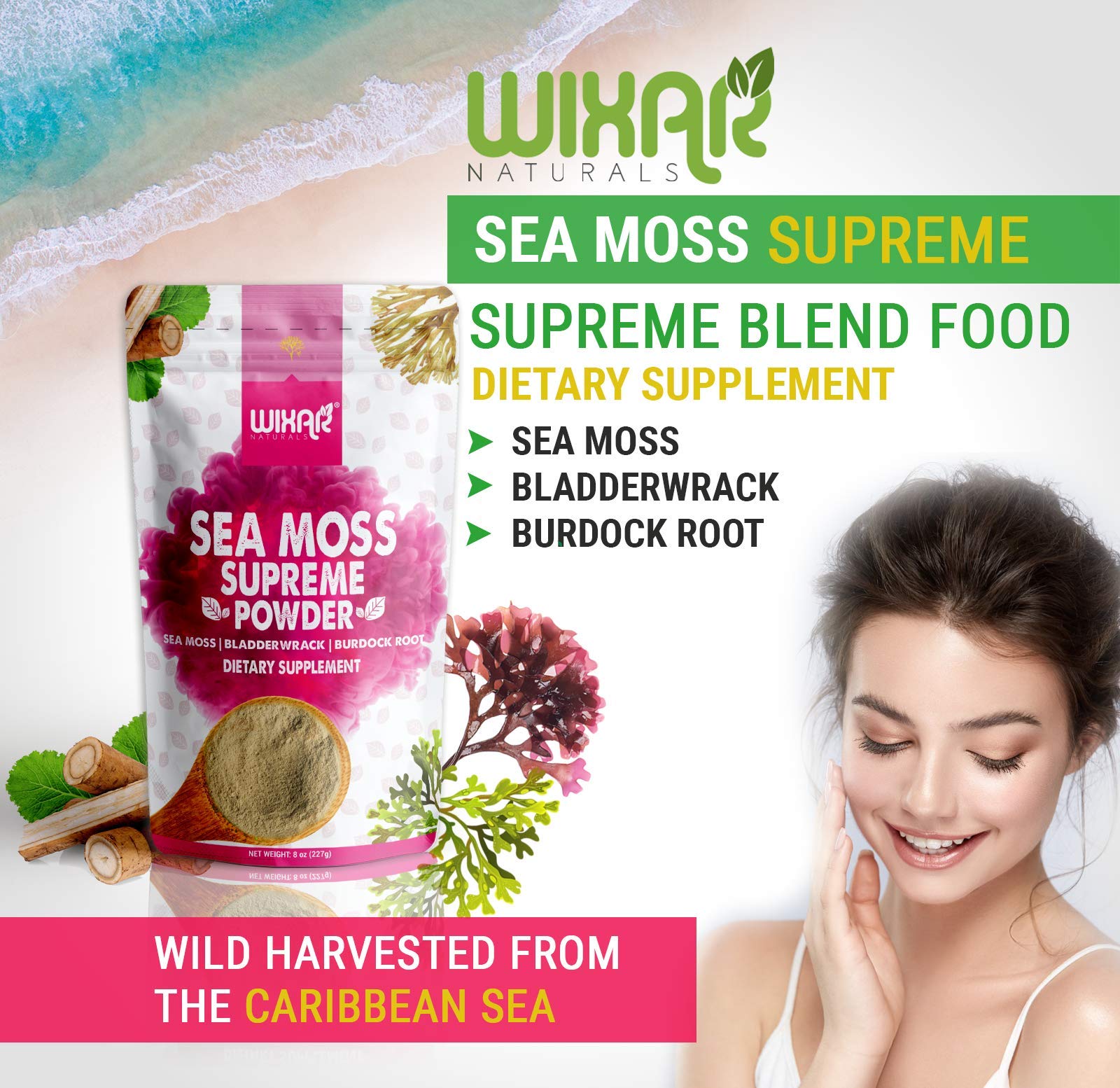 Wixar Wildcrafted Sea Moss Powder – (8 Ounces) – Natural Irish Sea Moss and Bladderwra WIXAR NATURALS uk supplements