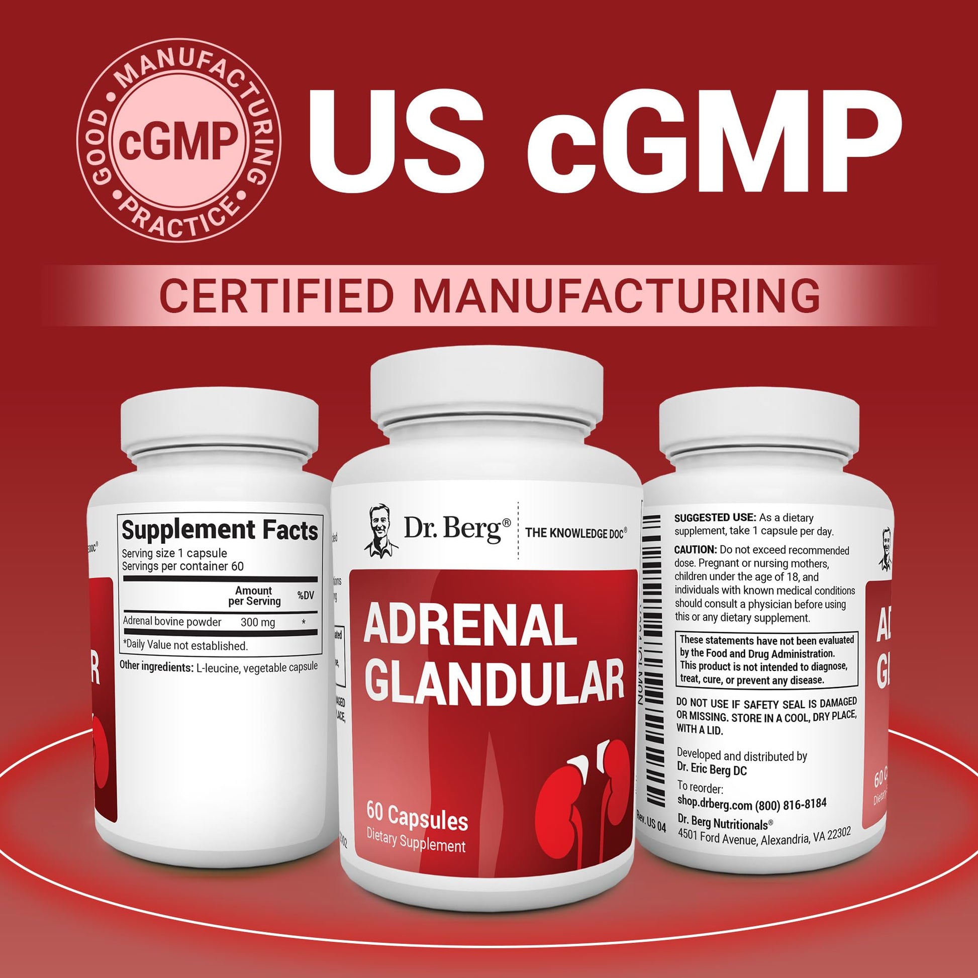 Dr. Berg Adrenal Glandular - Hormone Balance Formula That Supports Healthy Adrenal Function - Adrenal Support Supplement - 60 Capsules Dr. Berg Nutritionals uk supplements