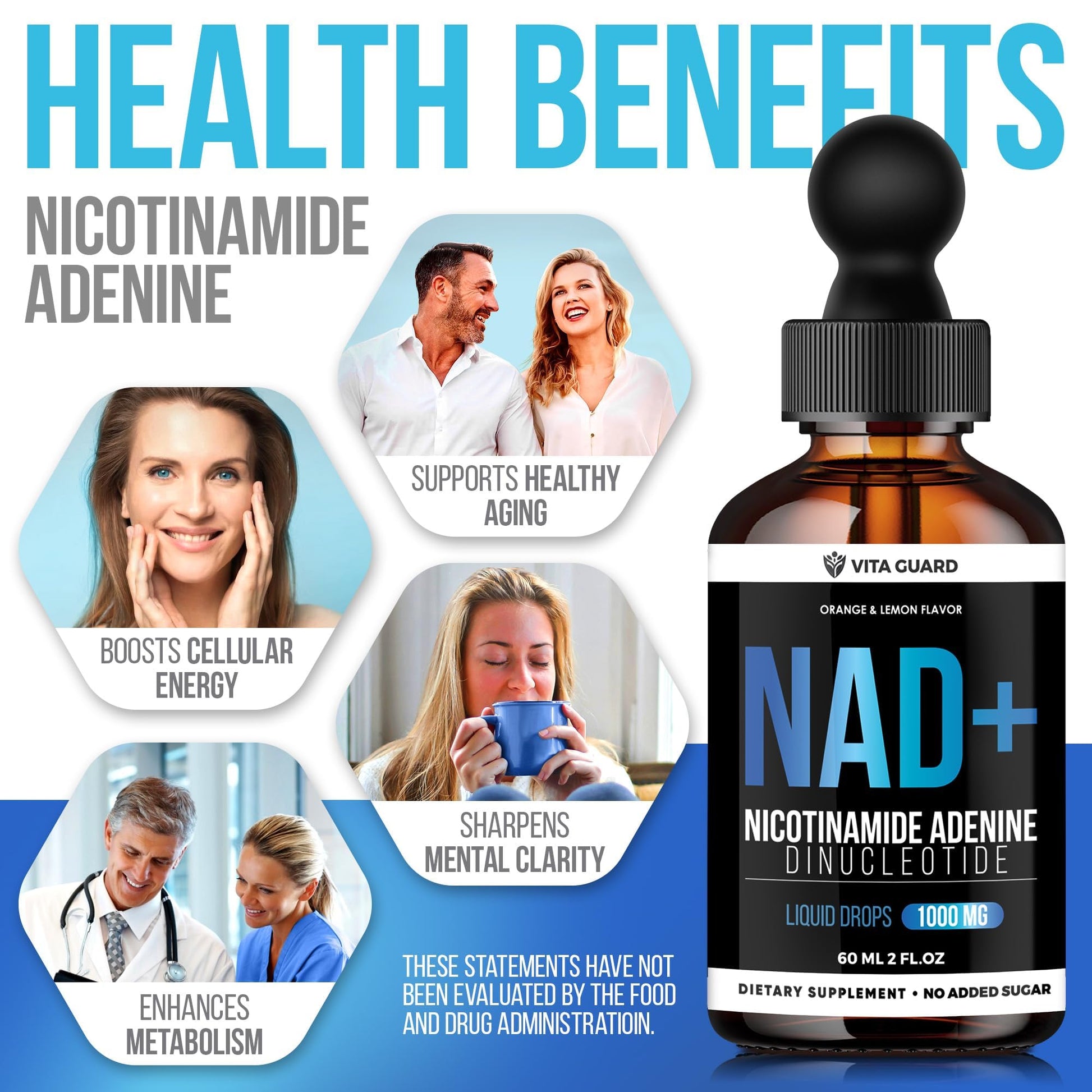 Vita Guard Pure NAD+ Supplements 1000mg Liquid Drops for Women & Man | Nicotinamide Adenine Similar to Nicotinamide Riboside NAD Plus Boosting Supplement - Natural Lemon & Orange Flavor Vita Guard uk supplements