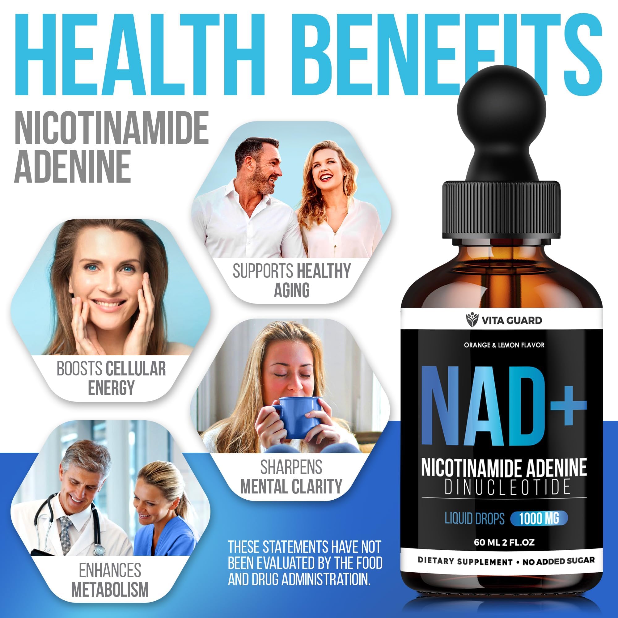 Vita Guard Pure NAD+ Supplements 1000mg Liquid Drops for Women & Man | Nicotinamide Adenine Similar to Nicotinamide Riboside NAD Plus Boosting Supplement - Natural Lemon & Orange Flavor Vita Guard uk supplements