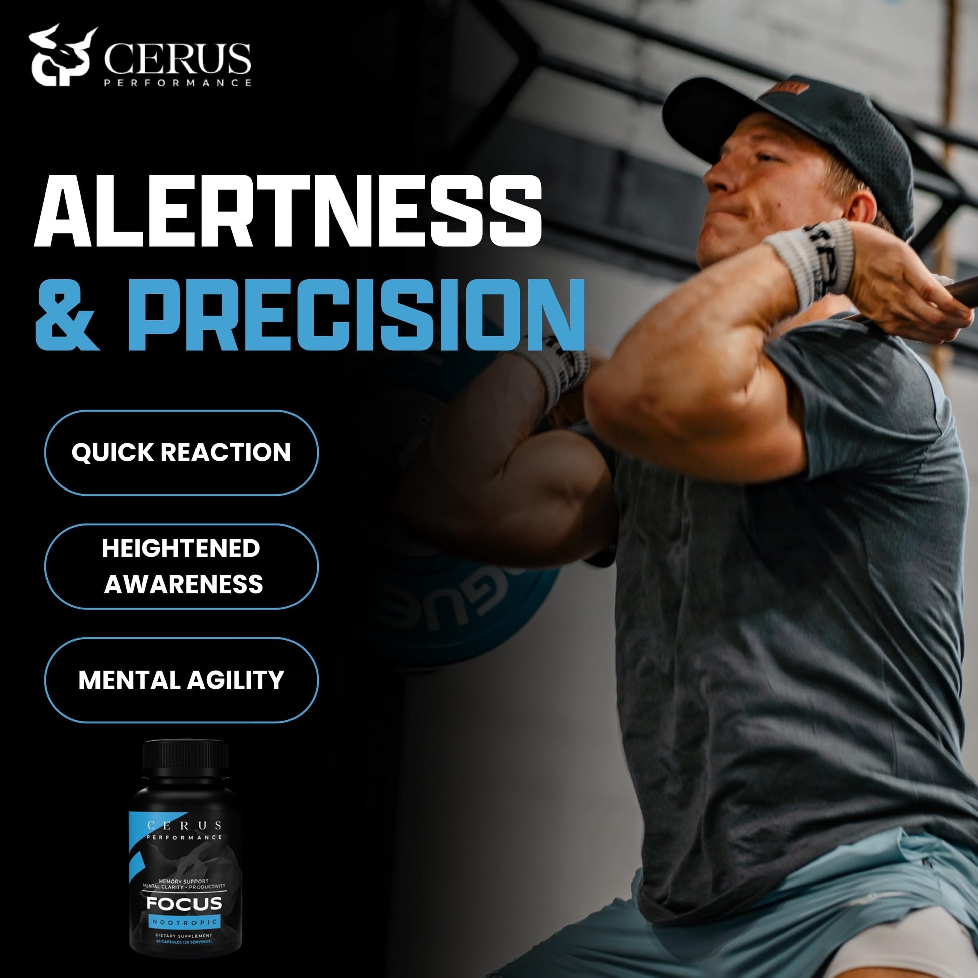 Cerus Performance Focus Nootropic Supplement - Enhances Mental Clarity, Boosts Memory & Cognitive Function, Improves Alertness - Ideal for Athletes & Fitness Enthusiasts - 60 Capsules Cerus uk supplements