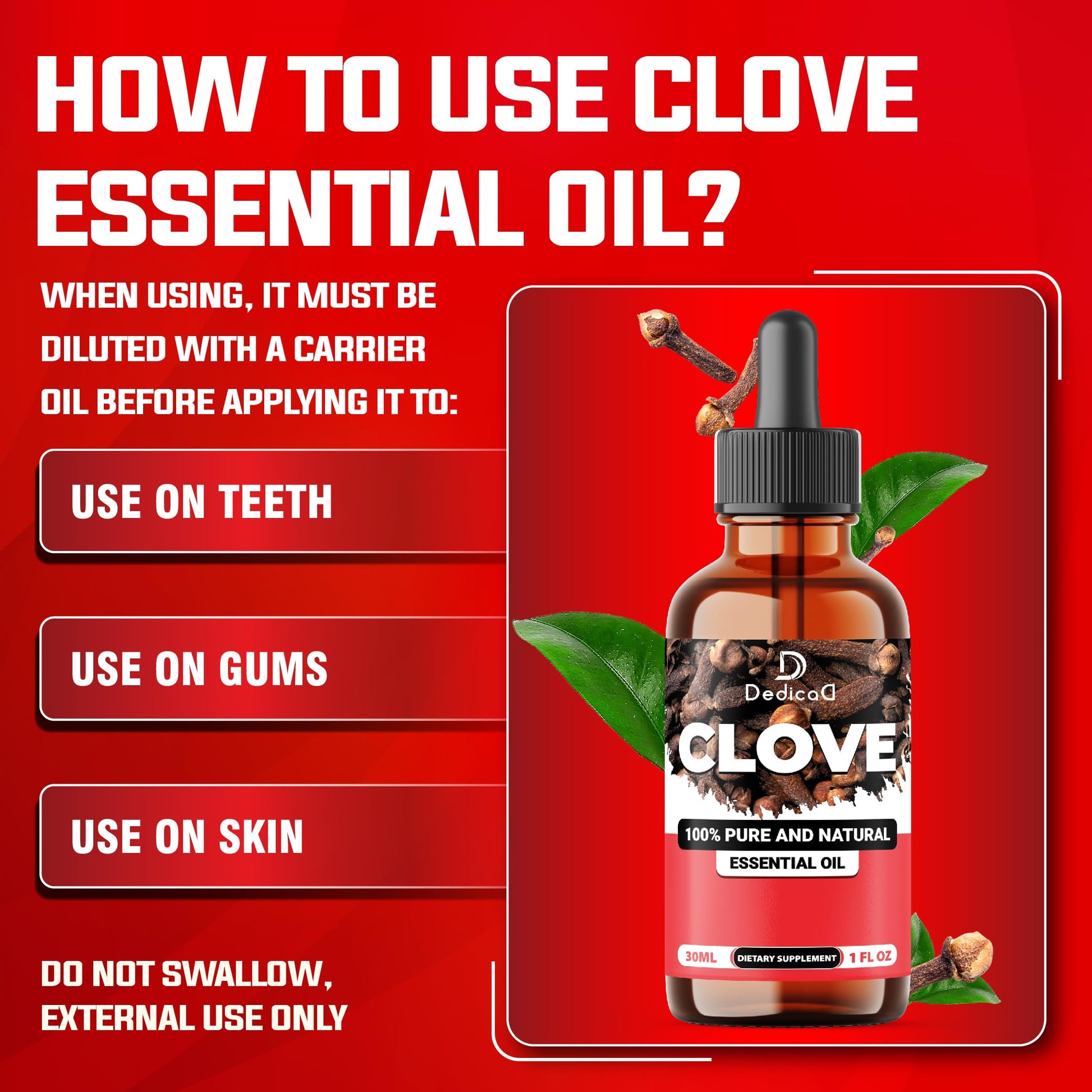 DEDICAD - 1 FL Oz - 30ml - Clove Essential Oil Supplement – for Toothache, Oral Care, Skin & Hair – Clove Oil Organic DEDICAD uk supplements