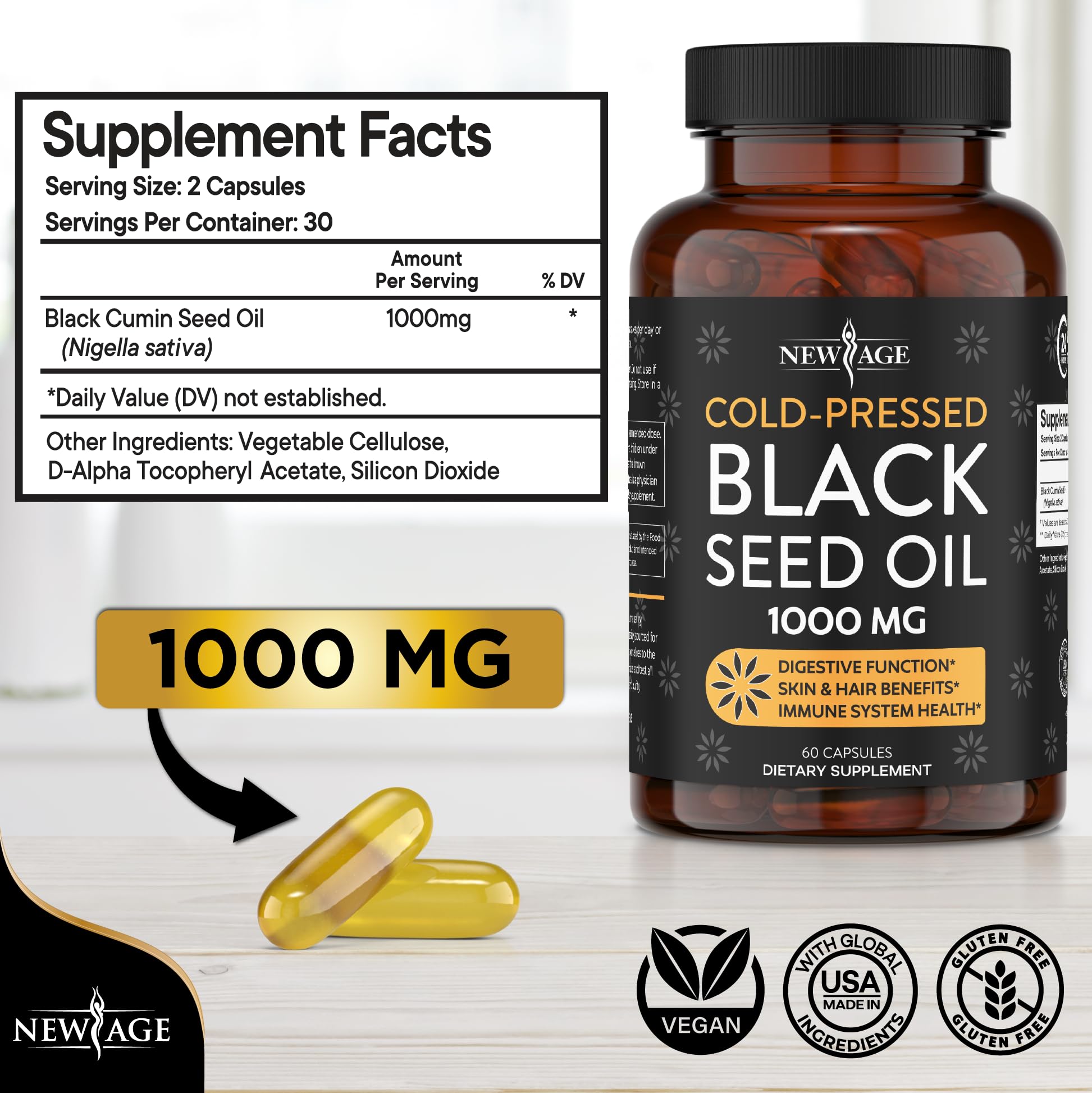 Black Seed Oil Softgel Capsules - Premium Cold-Pressed Nigella Sativa Producing Pure NEW AGE uk supplements