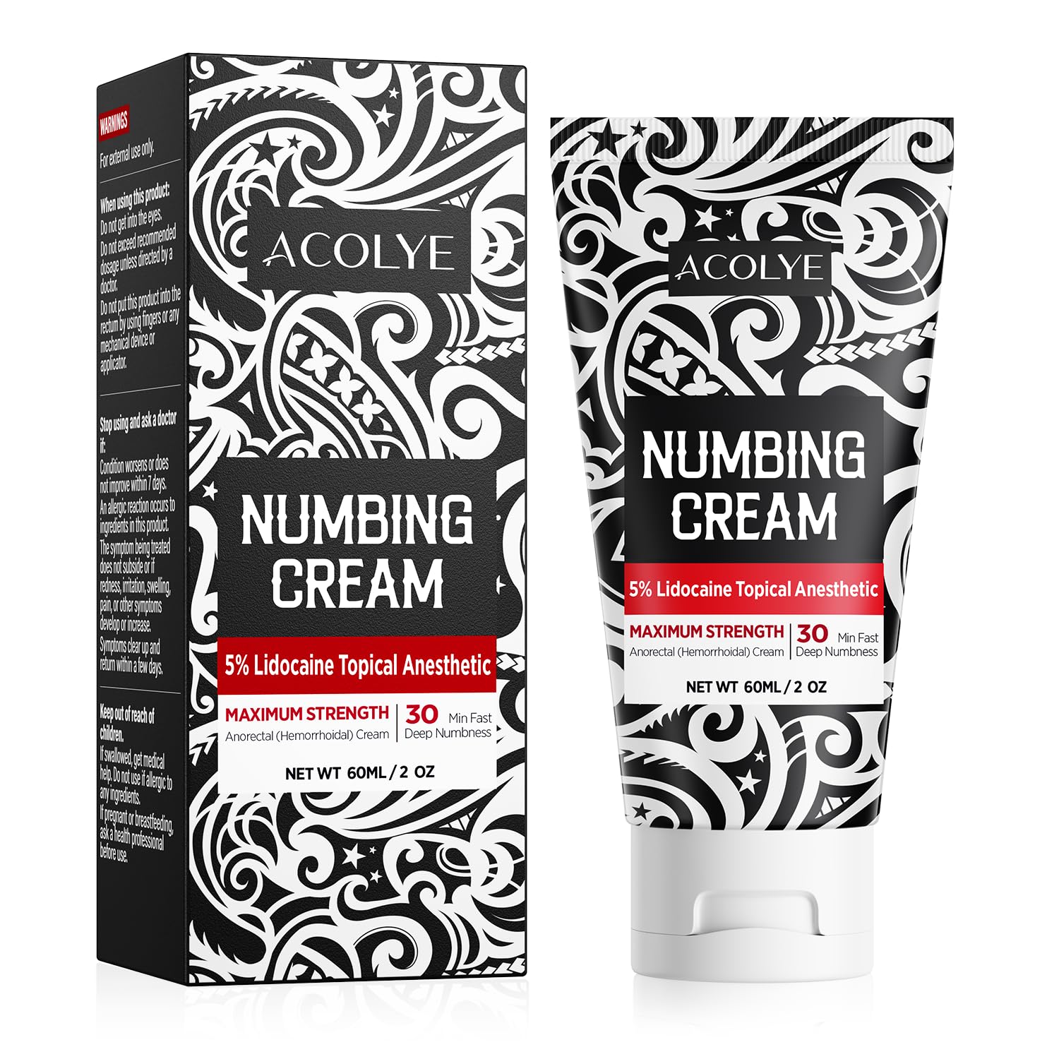 Acolye Numbing Cream Maximum Strength : 5% Lidocaine Topical Anesthetic - Extra Strength 5X Numbing with Menthol Arnica and Emu Oi (2 Fl Oz, Mint Flavor) Acolye uk supplements