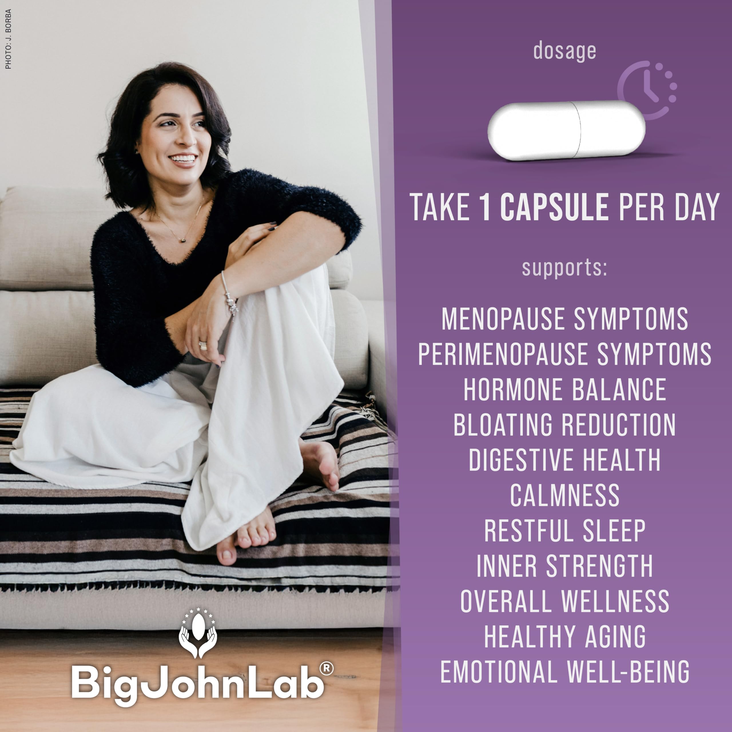 BIGJOHNLAB® - Menopause Total Support – Advanced Probiotic Formula with 5 Strains & 15 Billion CFU, Resveratrol, Black Cohosh, Acacia Fiber, Non-GMO & 100% Vegetarian BIGJOHNLAB uk supplements