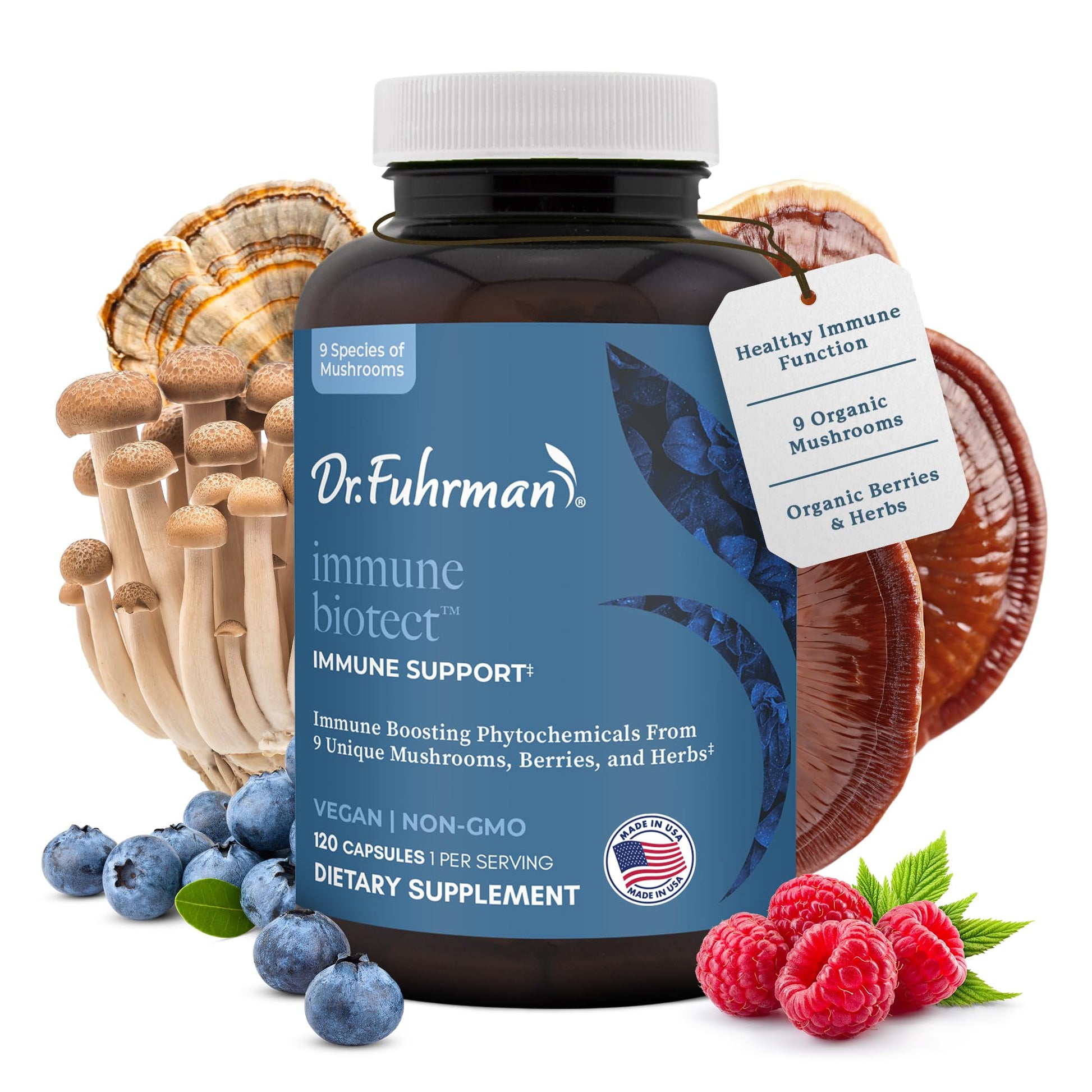 Dr. Fuhrman All Natural Immune Support Supplement | Whole-Food Derived Vitamin for Immunity Defense | Organic Mushrooms, & Berries | Organic Lion’s Mane, Maitake, Reishi, and Elderberry | 120 Caps Dr. Fuhrman uk supplements