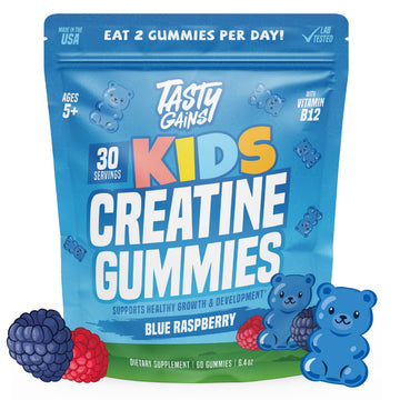 TASTY GAINS Kids & Teen Creatine Gummies with Vitamin B12 for Growth Support, Easy Chew Daily Supplement, Gummy Vitamins for Kids and Teens, Ages 5+ TASTY GAINS uk supplements