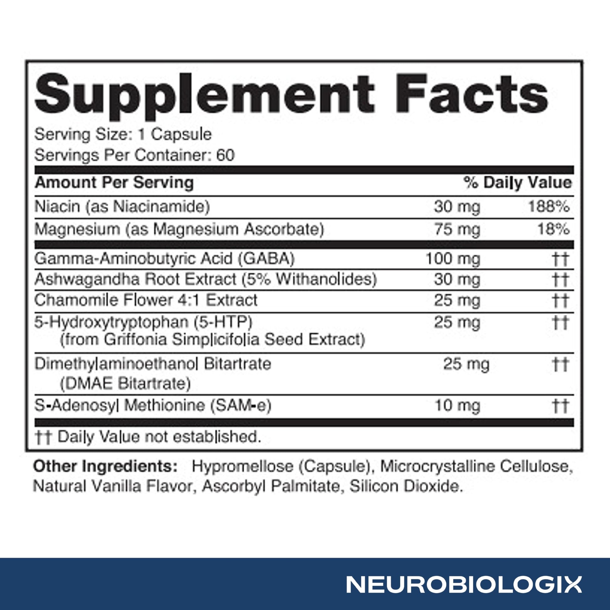 Neurobiologix Mood Plus for Men and Women, Mood & Stress Support Supplement with GABA, 5-HTP, Ashwagandha, Magnesium & Chamomile for Emotional Balance, Relaxation & Serotonin Support, 60 Capsules Neurobiologix uk supplements