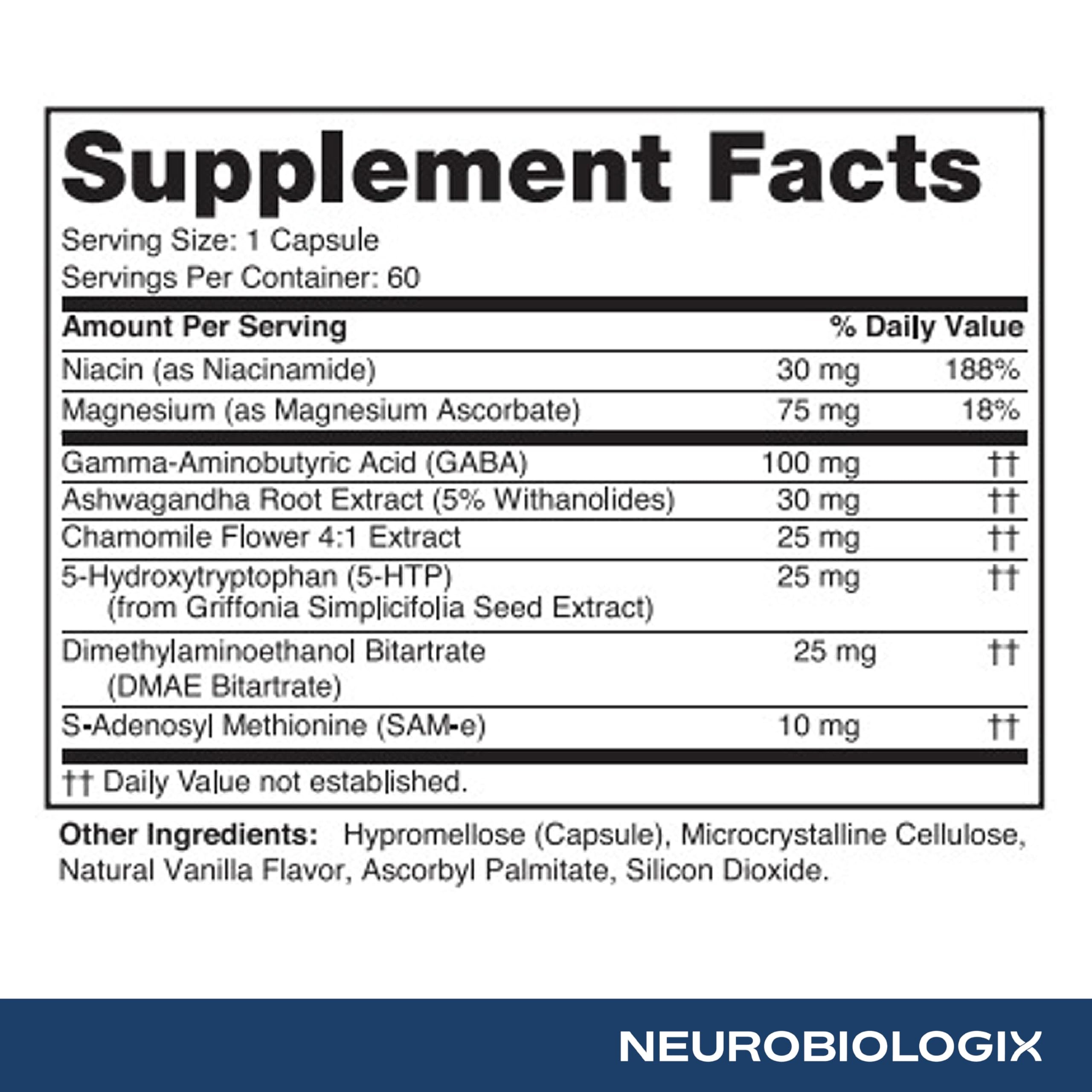 Neurobiologix Mood Plus for Men and Women, Mood & Stress Support Supplement with GABA, 5-HTP, Ashwagandha, Magnesium & Chamomile for Emotional Balance, Relaxation & Serotonin Support, 60 Capsules Neurobiologix uk supplements