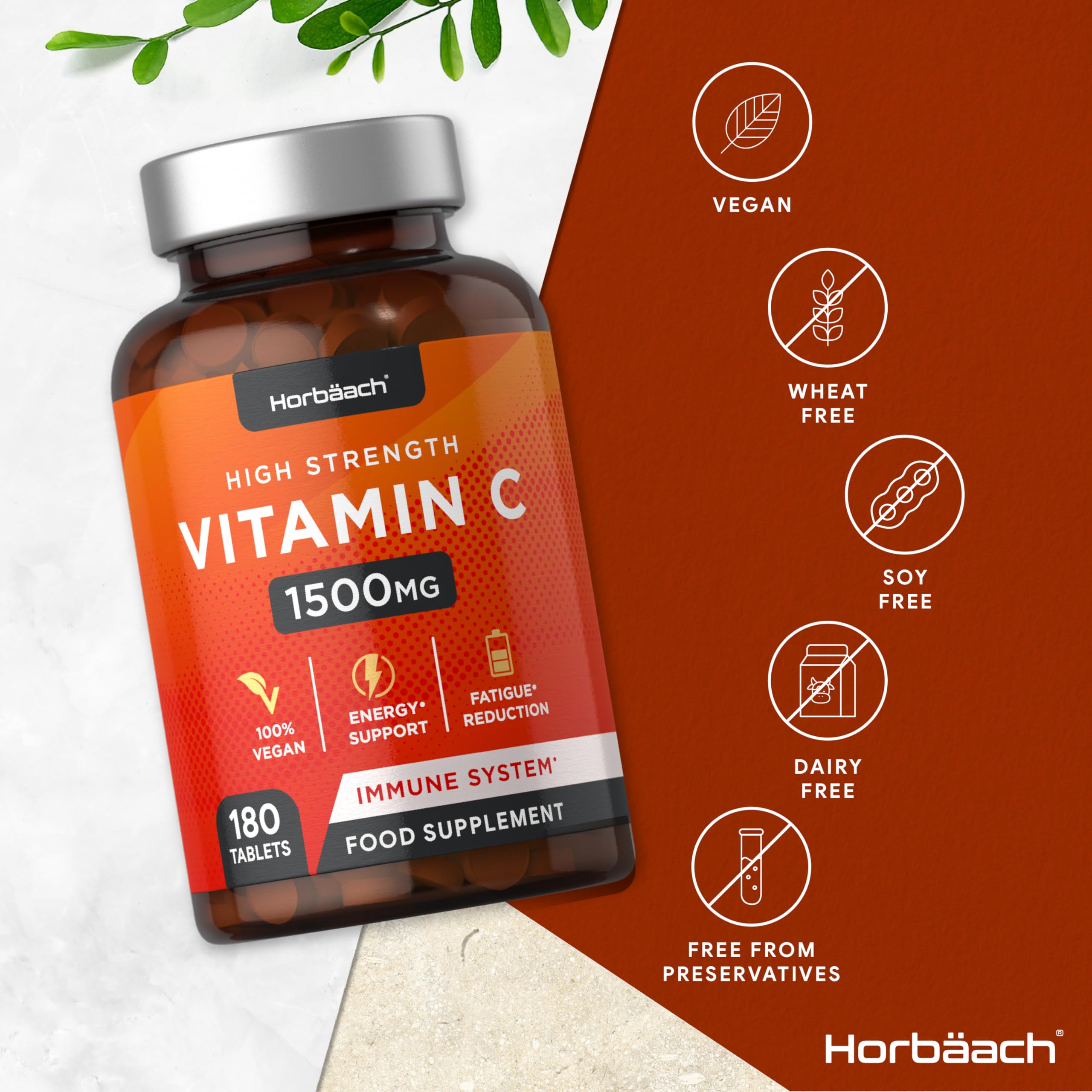 Vitamin C Tablets 1500mg | 180 Count | High Strength Vegan Supplement | No Artificial Horbäach uk supplements